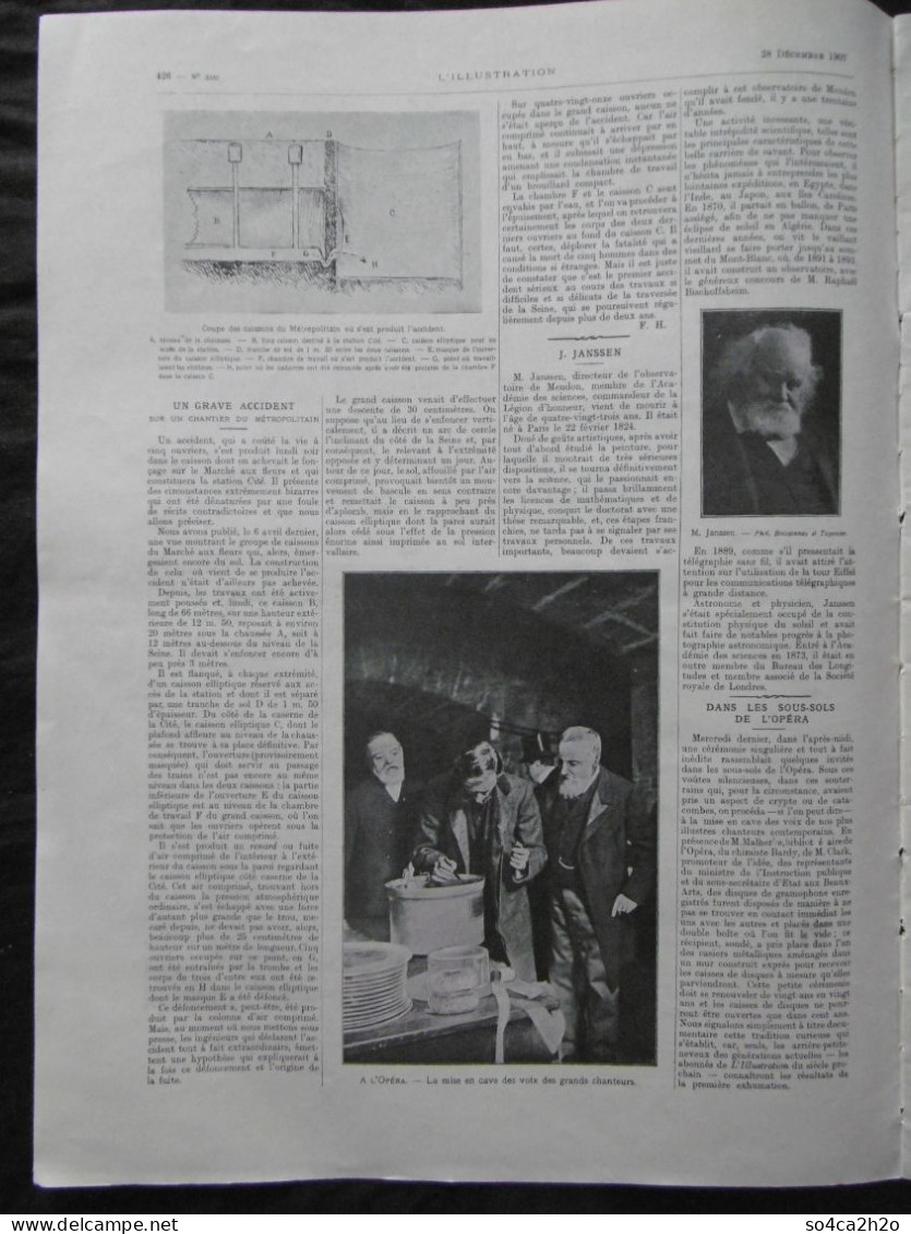 L'ILLUSTRATION N°3383 28/12/1907 Dans Les Sous Sols De L'Opéra; Un Faux Départ Du Ville De Paris, La Mosquée D'Hébron - Andere & Zonder Classificatie