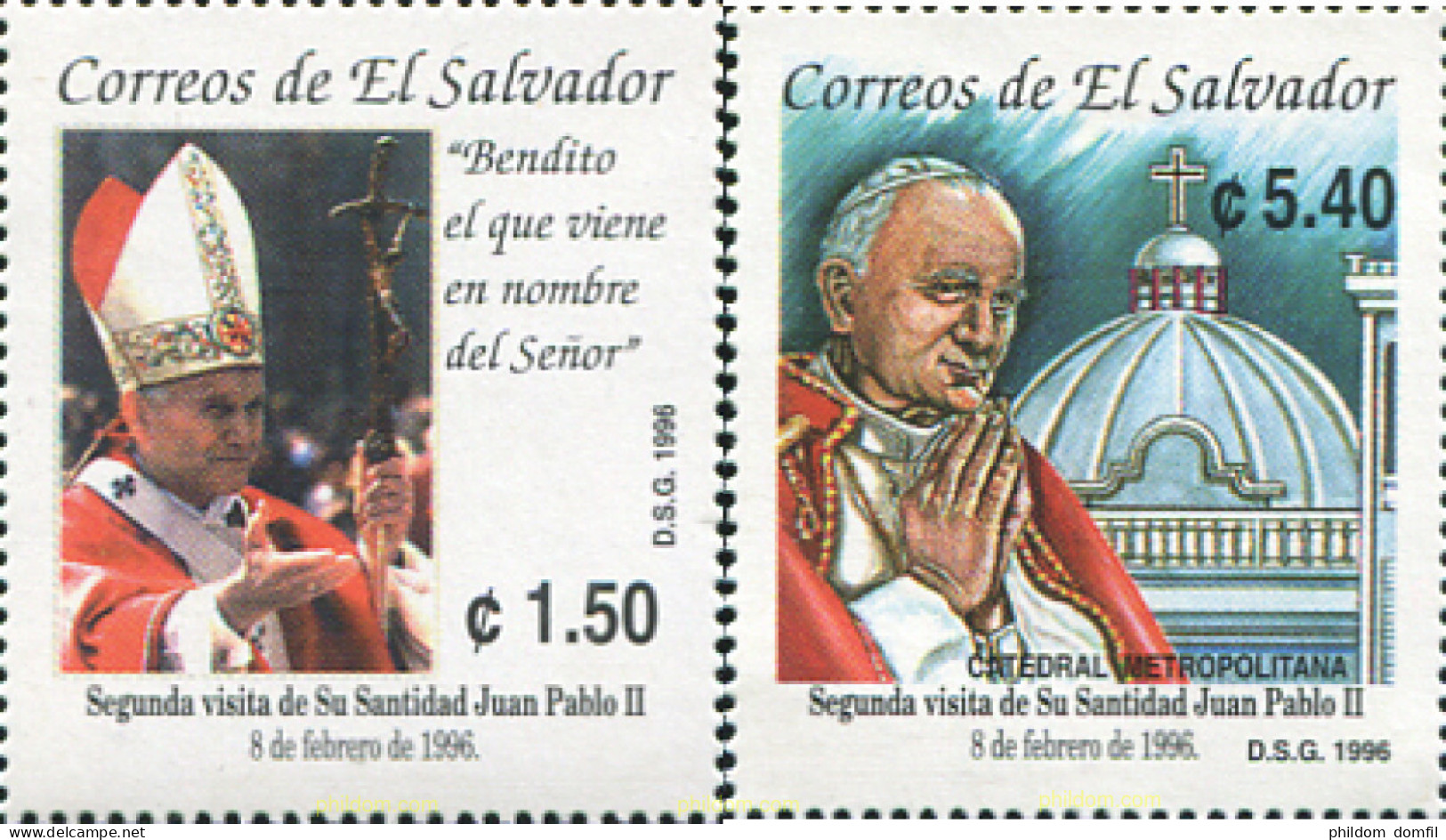 305283 MNH EL SALVADOR 1996 2 VISITA DE S.S. PAPA JUAN PABLO II, AL SALVADOR - El Salvador