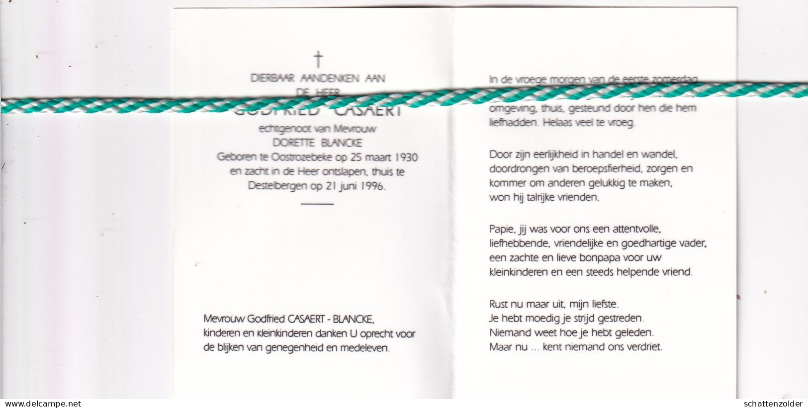 Godfried Casaert-Blancke, Oostrozebeke 1930, Destelbergen 1996. Foto - Obituary Notices