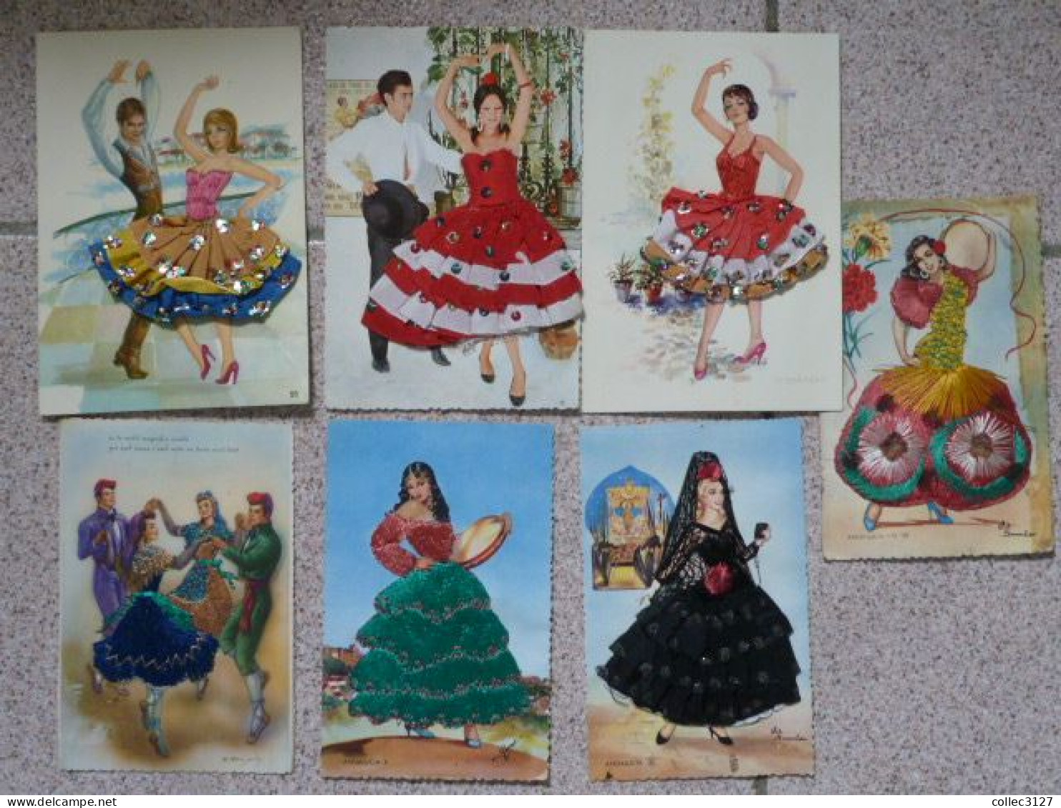 Lot De 7 Cartes Brodées Sur Le Thème Du Flamenco - Espagne - Voir Toutes Les Photos - Danza