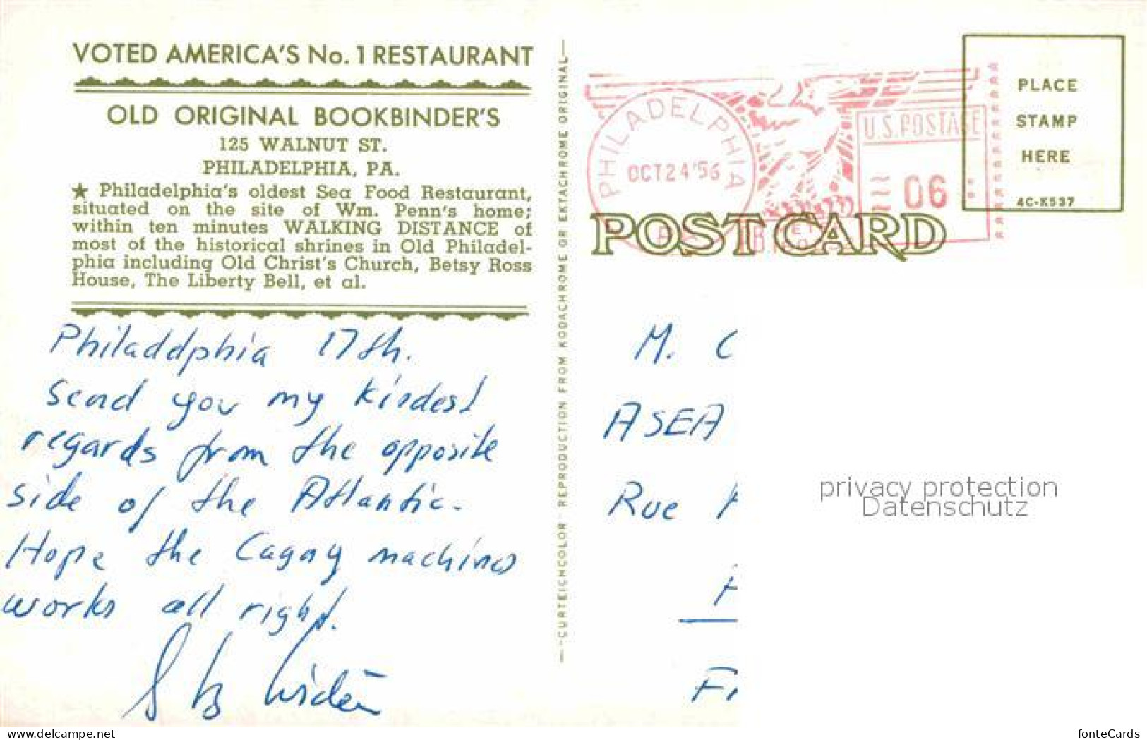 72810812 Philadelphia Pennsylvania Old Original Bookbinders Sea Food Restaurant  - Autres & Non Classés