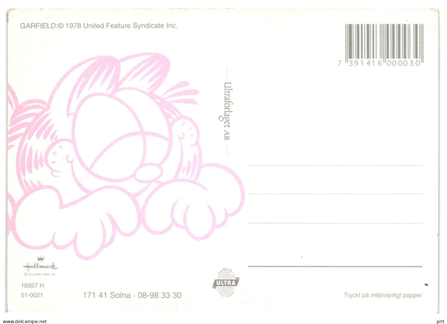 Garfield The Cat Unused Postcard By Jim Davis. "My Heart Belongs To You" Publisher Ultraförlaget AB Sweden - Bandes Dessinées