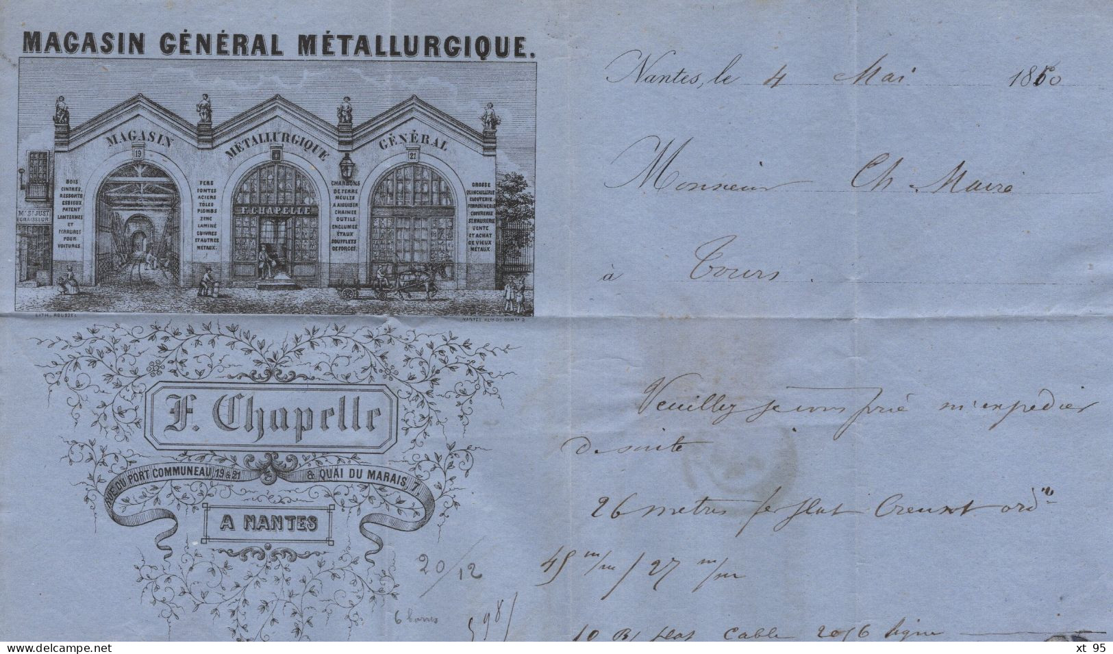 Facture Illustree - Nantes - 1860 - Loire Inferieure - 42 - Magasin General Metallurgique - 1849-1876: Periodo Clásico