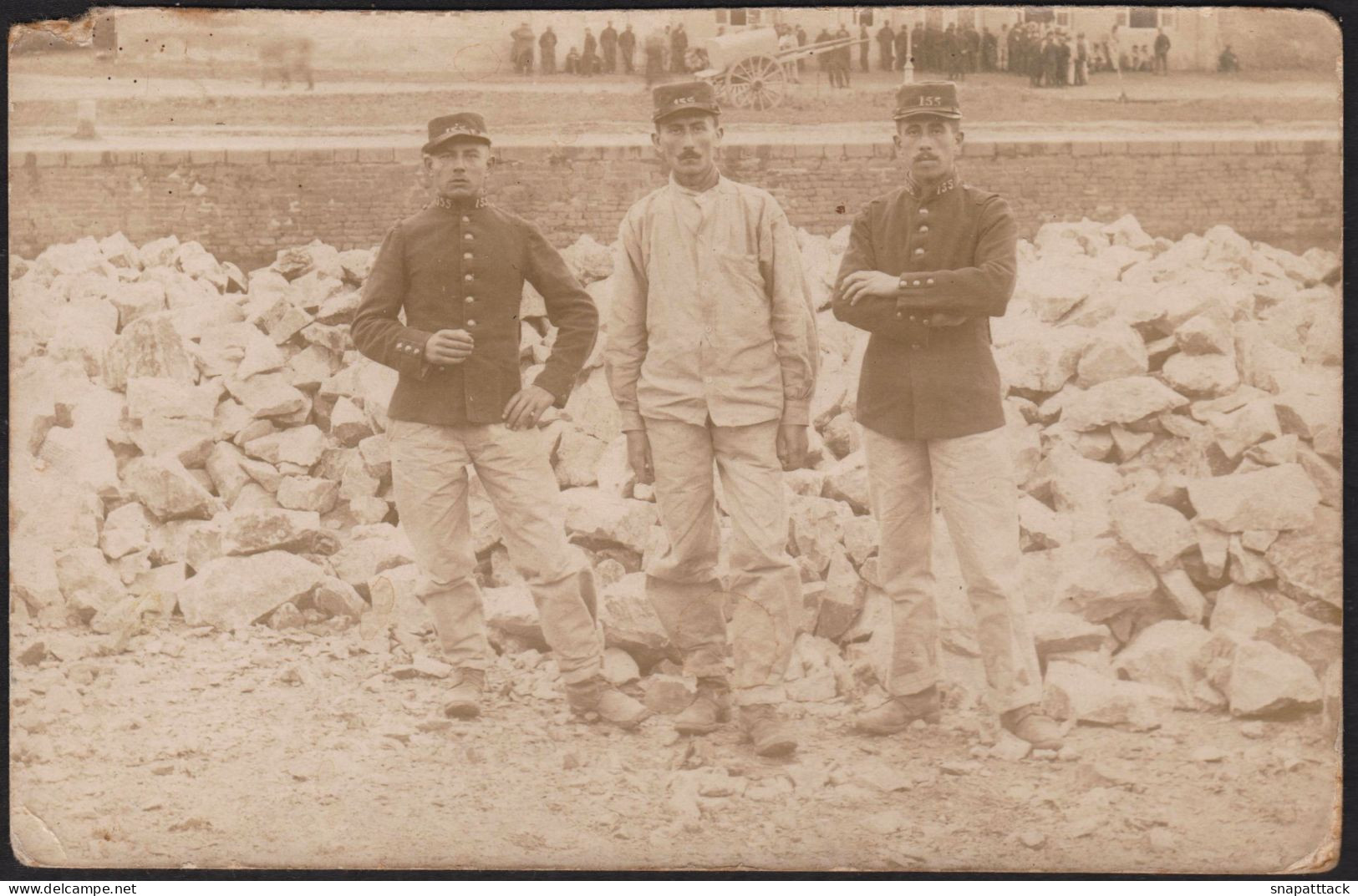 Carte Photographie D'un Groupe De Trois Militaires Du 155e Régiment D'infanterie, Armée De Terre, 13,8 X 9 Cm - War, Military