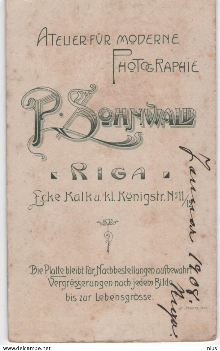 Latvia Lettland 1907 Riga, Small Visit Cabinet Card - Lettonie
