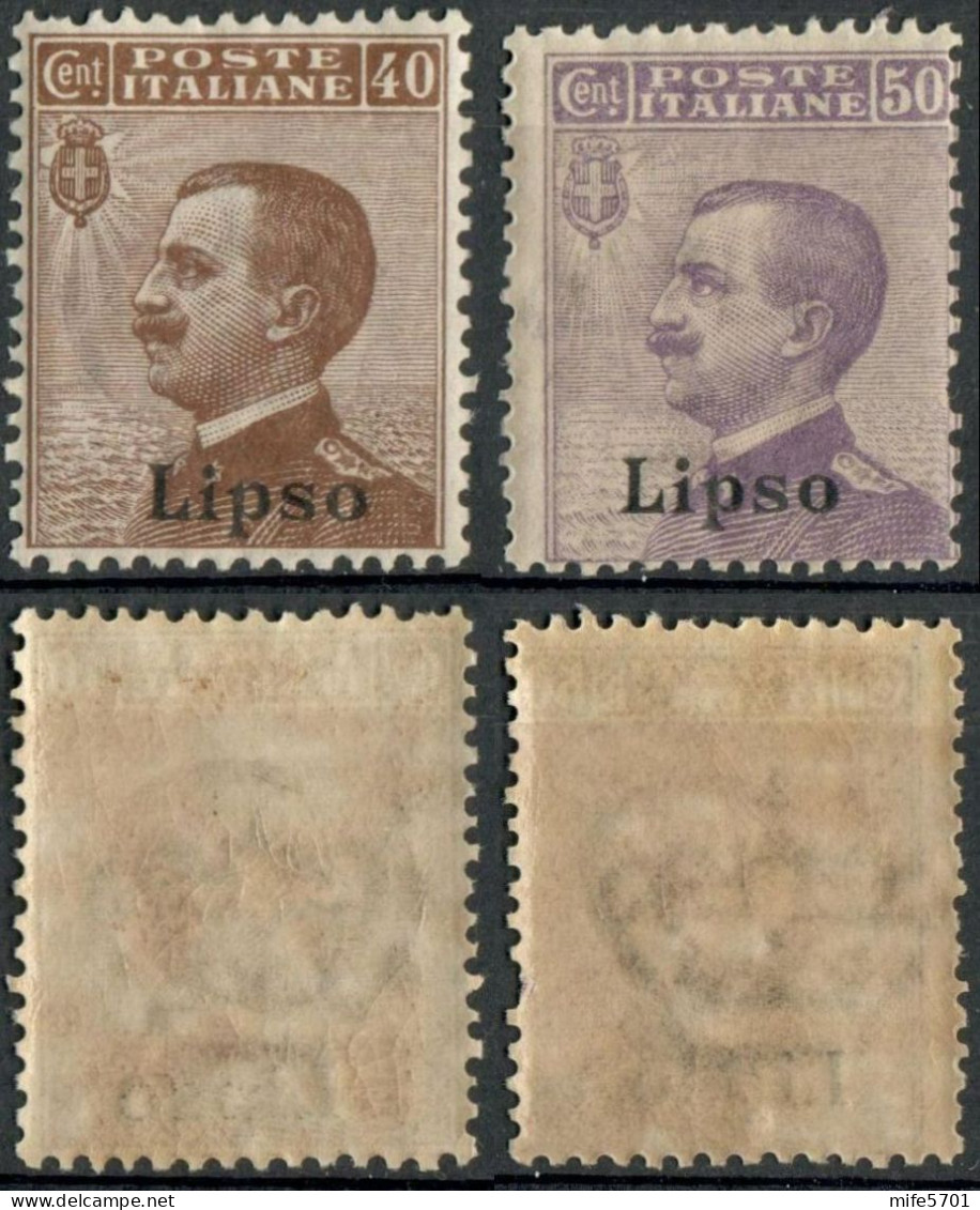 REGNO COLONIE EGEO LIPSO 1916 DUE FRANCOBOLLI DA C. 40 E C. 50 SOPRASTAMPATI 'LIPSO' NUOVI MNH ** SASSONE 6/7 - Ägäis (Lipso)