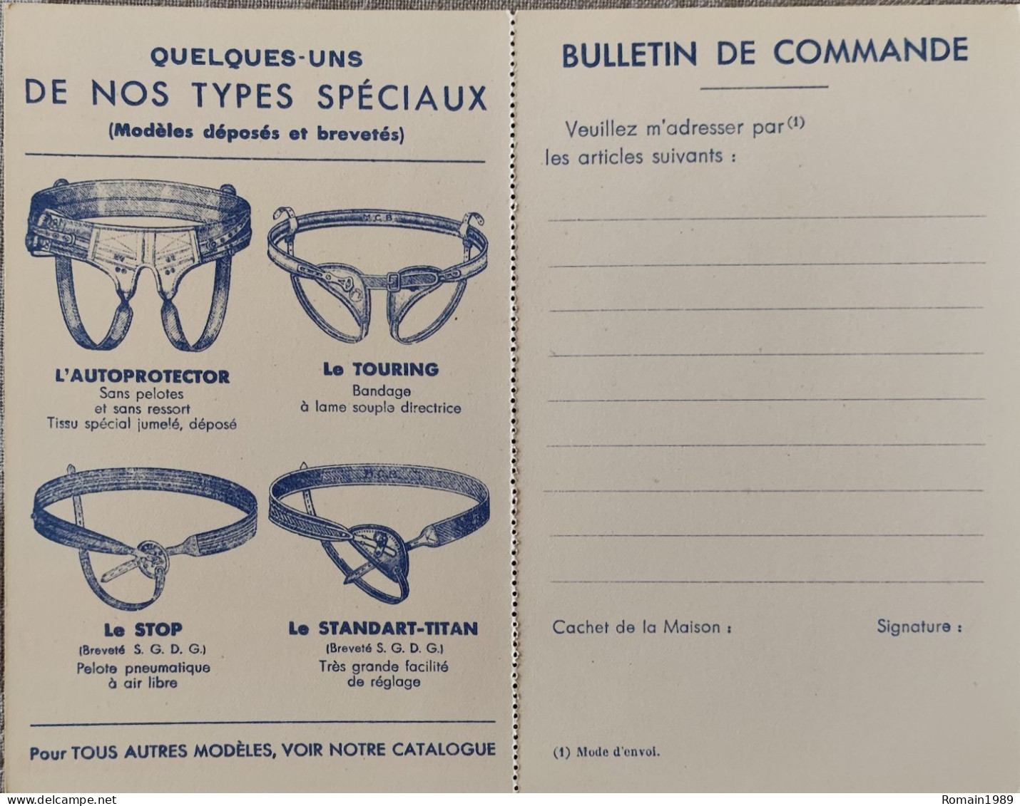 Commentry Ets Panetier Bandages Bulletin De Commande - Commentry