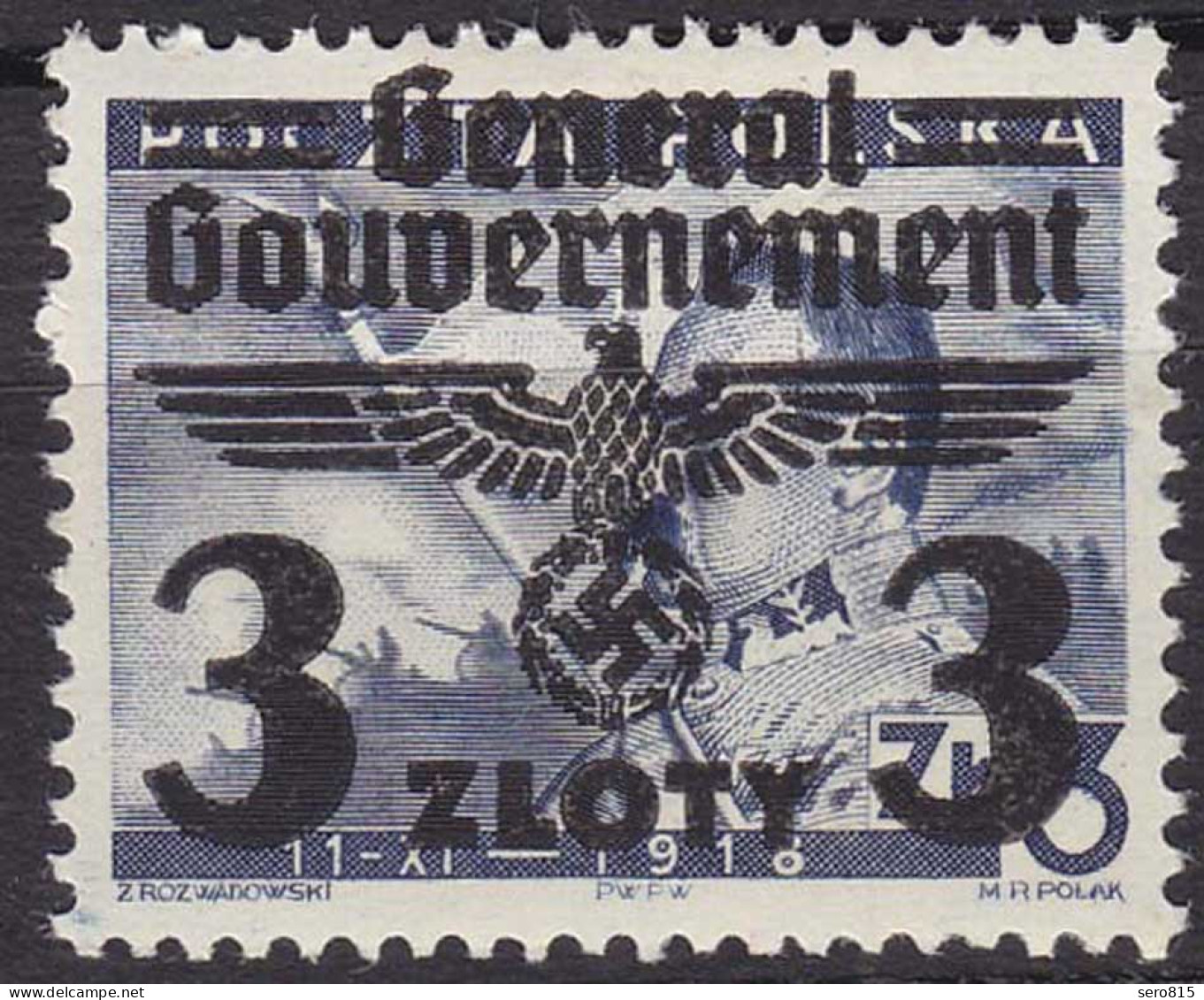 Germany/Generalgouvernement 1940 3 Zloty Mi. 29 * Ungebraucht MH   (c482 - Occupazione 1938 – 45