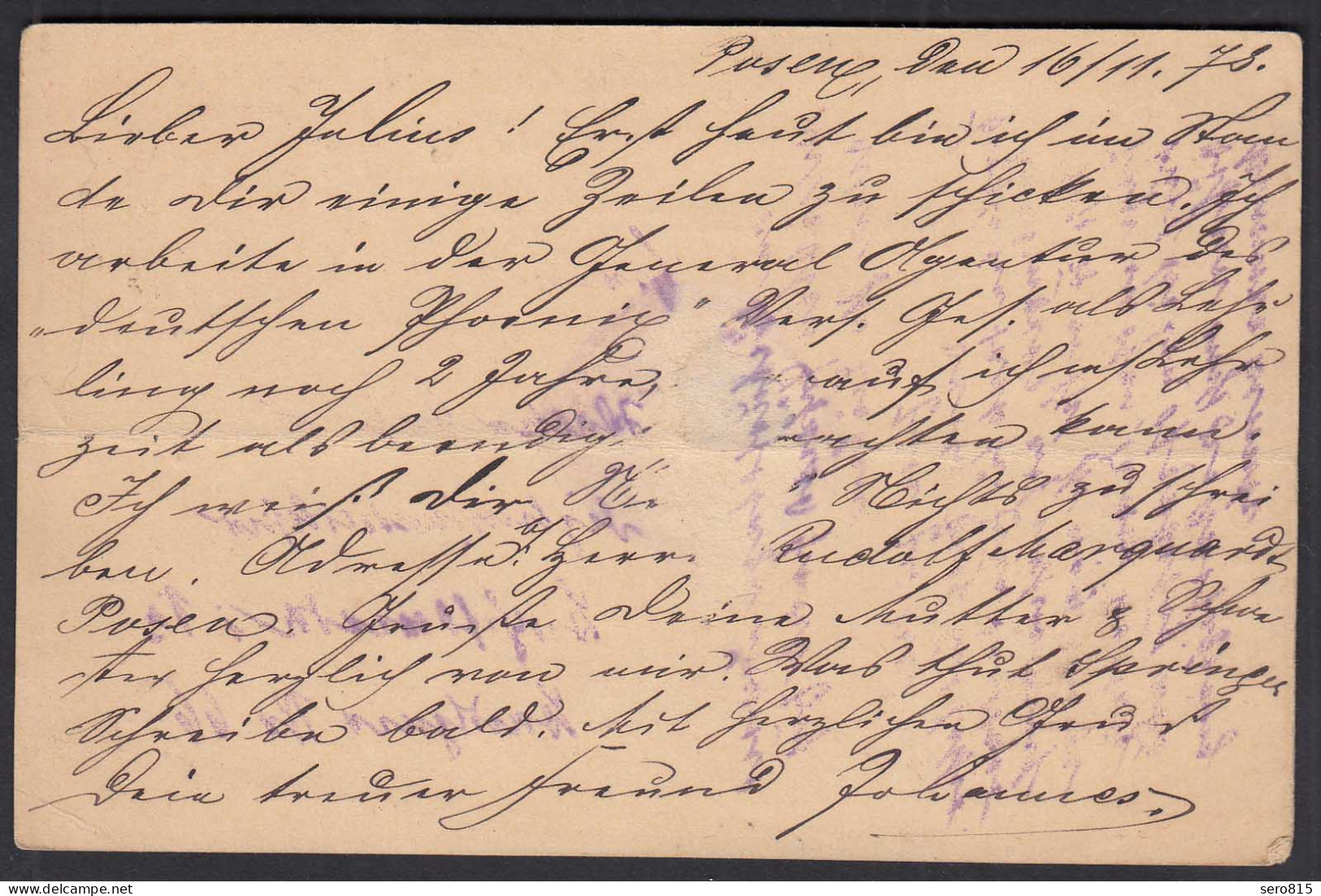 1878 POSEN 5 Pfennige Ganzsachenkarte Nach BRESLAU     (32582 - Other & Unclassified