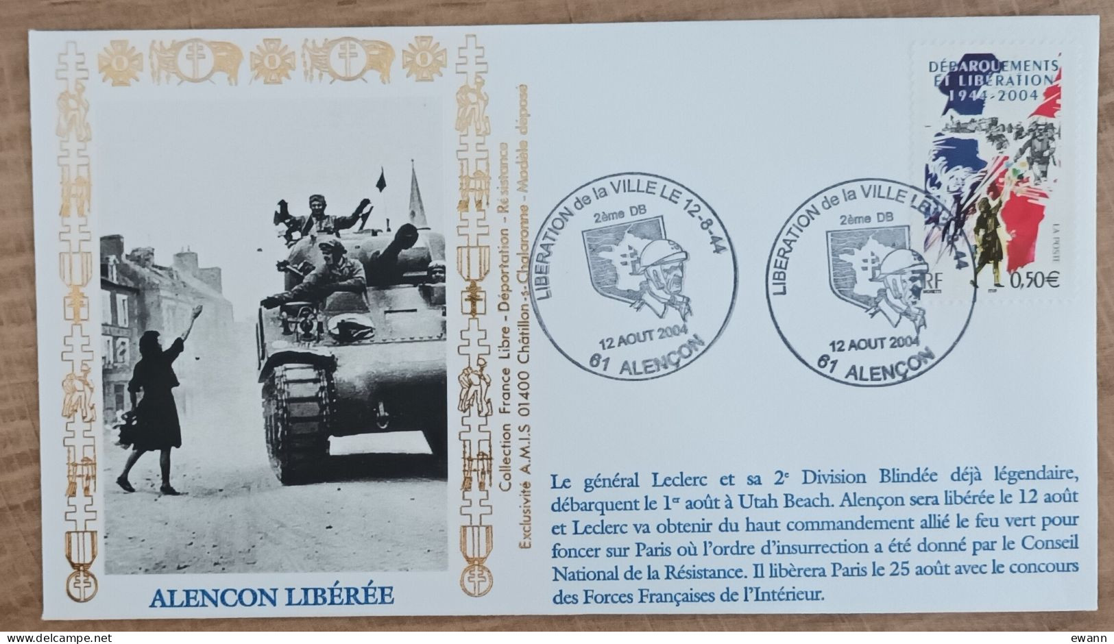 YT N°3675 - LIBERATION DE LA VILLE LE 12-8-44 - ALENCON - 2004 - Briefe U. Dokumente