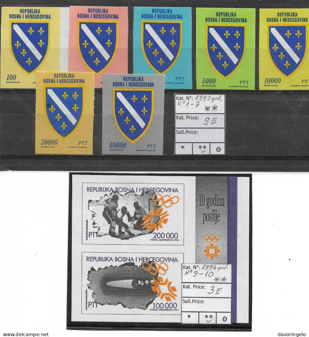 Bosnia-Herzegovina/BH Posta-Sarajevo, 1993 Year, Mi No 1-7, & 1994 Year, Mi No 9-10, ALL (**) - Bosnien-Herzegowina