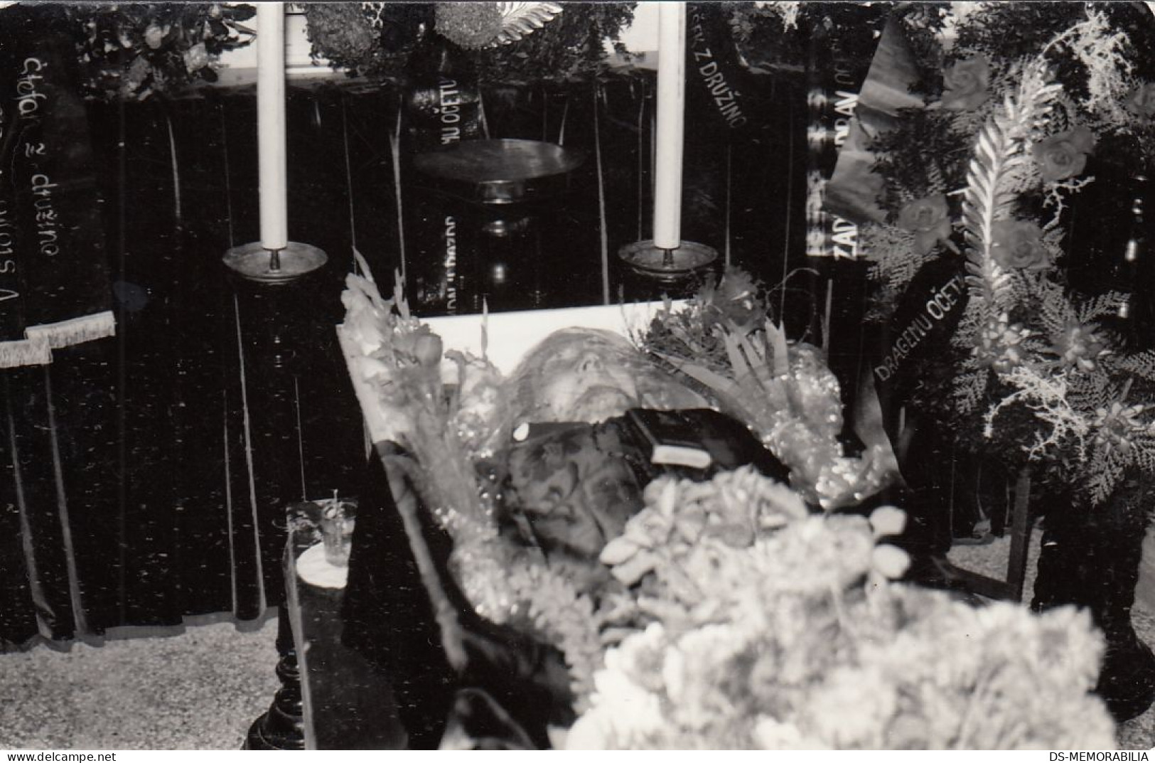 Post Mortem Dead Man In Open Casket Funeral Old Photo - Funeral