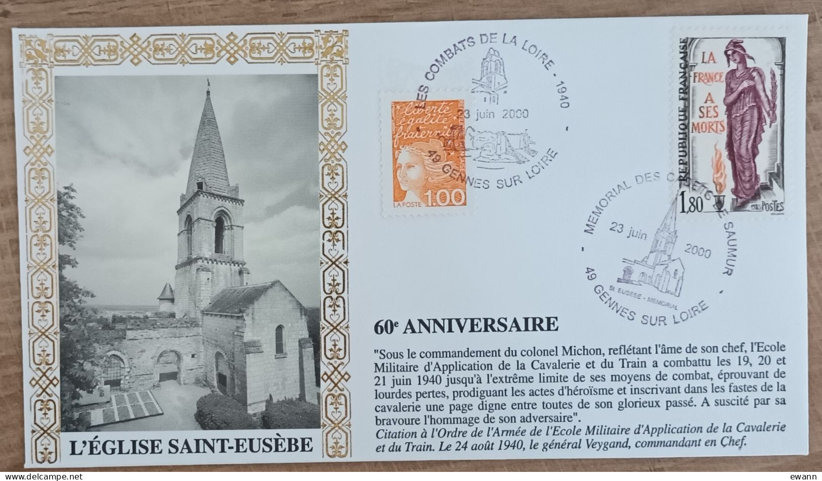 YT N°2389 - 60e ANNIVERSAIRE DES COMBATS DE LA LOIRE / MEMORIAL DES CADETS DE SAUMUR - GENNES SUR LOIRE - 2000 - Storia Postale