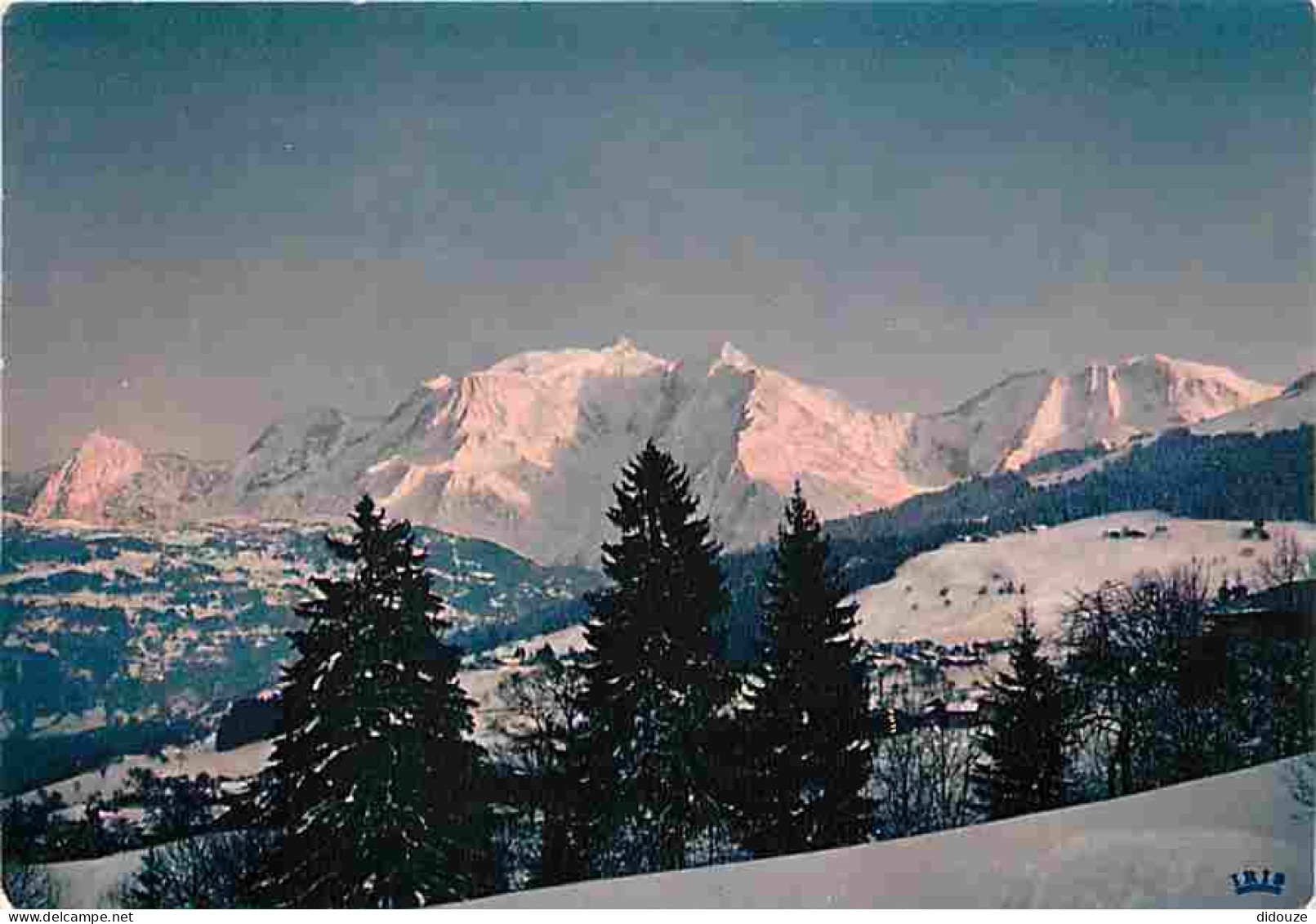 74 - Chamonix - Mont-Blanc - Le Massif Du Mont-Blanc Depuis Combloux - Coucher De Soleil - Flamme Postale - CPM - Voir S - Chamonix-Mont-Blanc