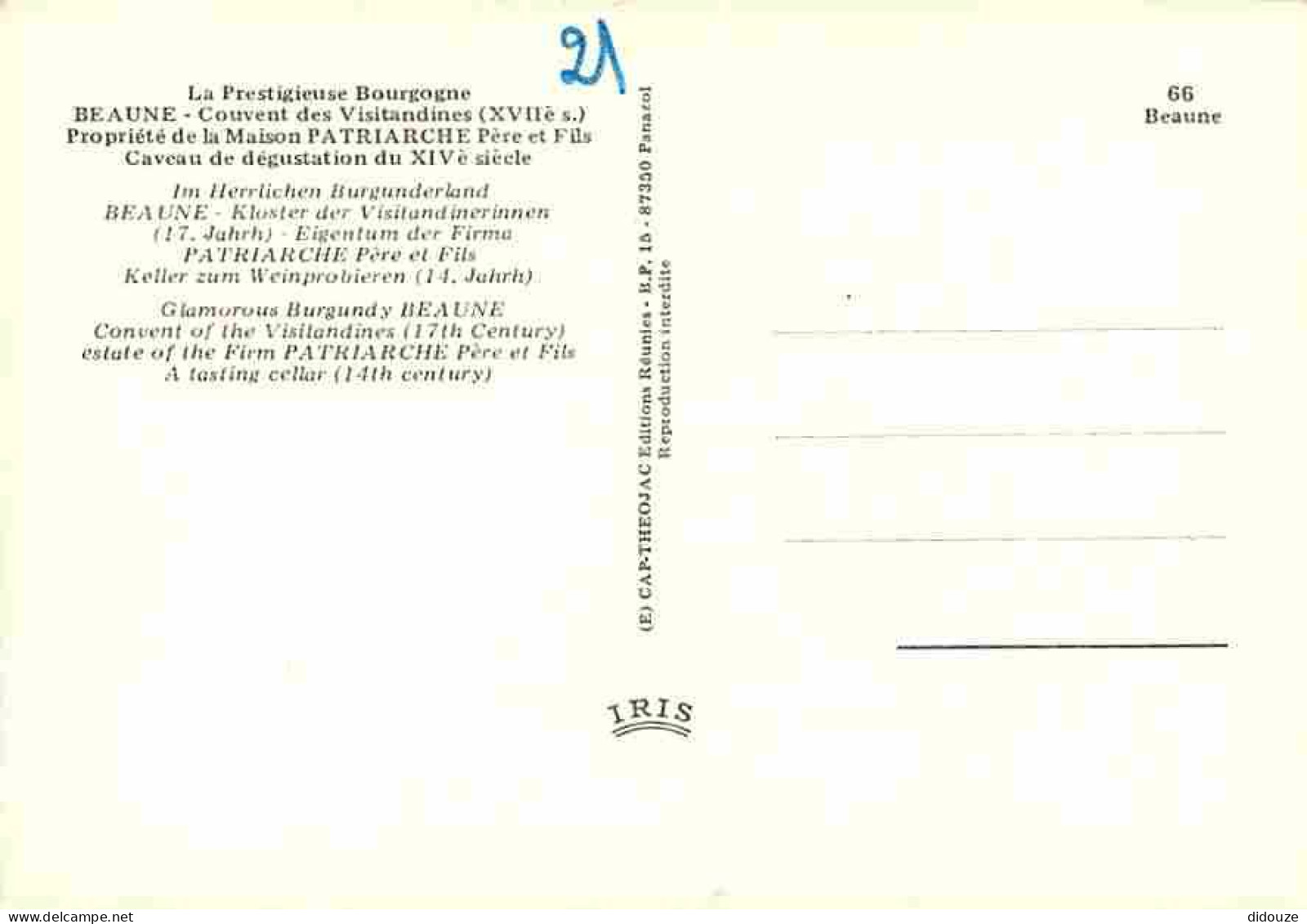 21 - Beaune - Couvent Des Visitandines - Caveau De Dégustation Du 14e Siècle - Propriété De La Maison Patriarche Père Et - Beaune