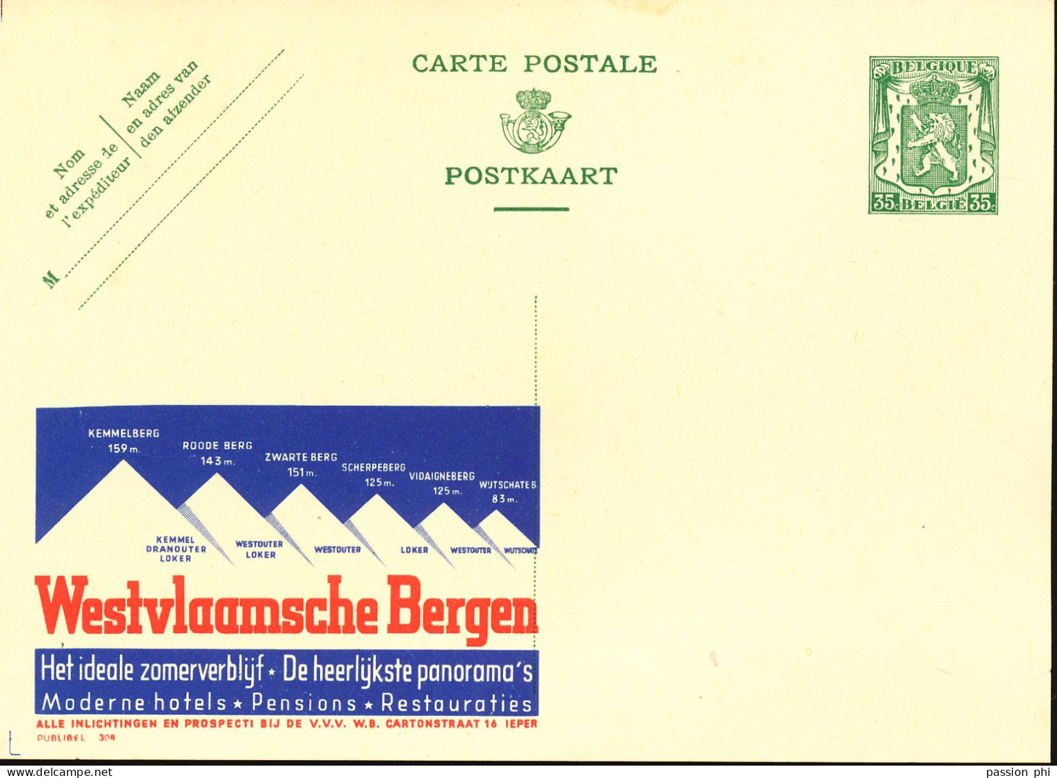 BELGIUM PPS  SBEP 6 PUBLIBEL 308 WESTVLAAMSCHE BERGEN UNUSED - Publibels