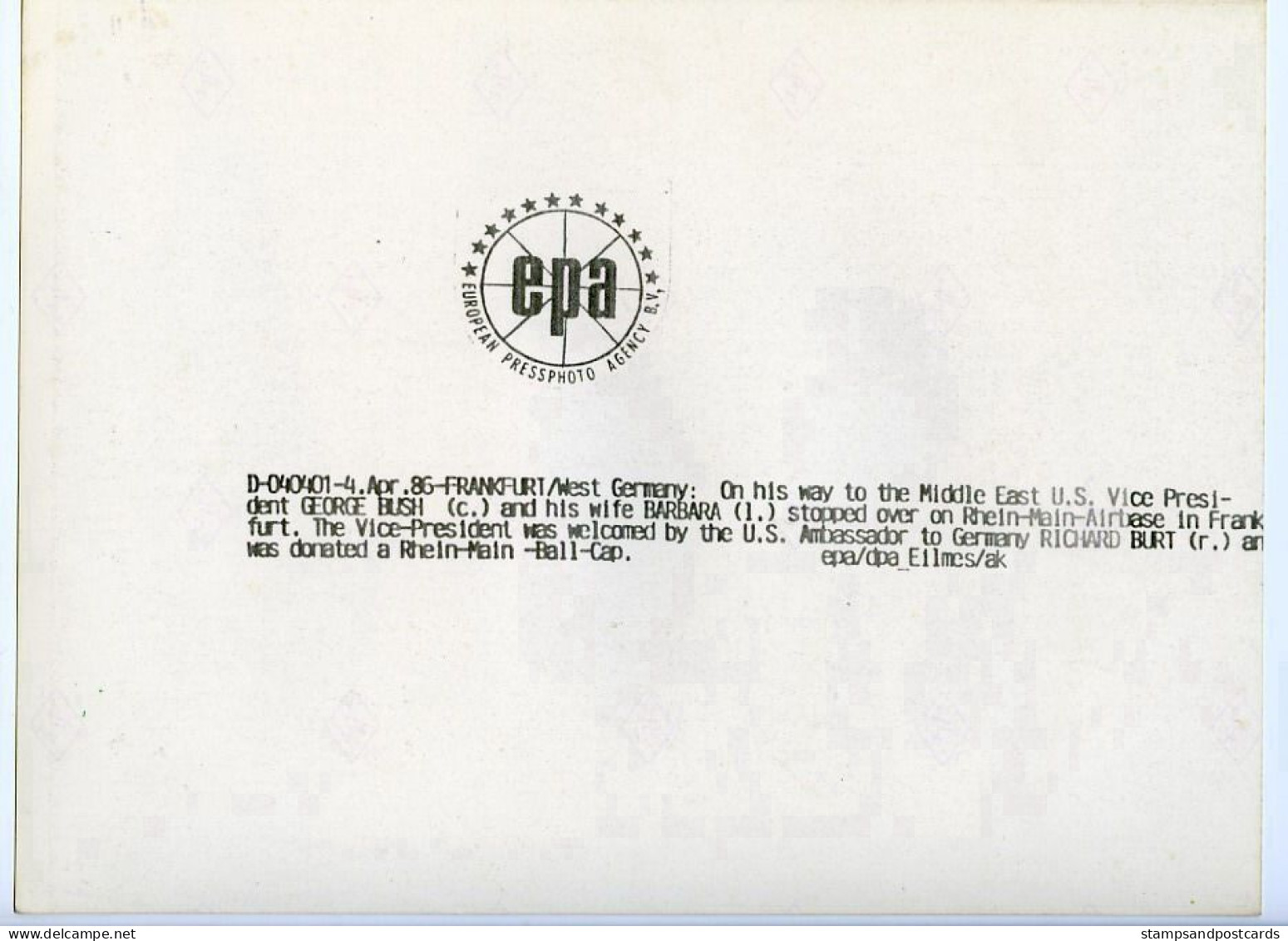 George Bush US Vice President Rhein-Main Airbase Frankfurt Germany Deutschland 1986 Original EPA Press Photo - Célébrités