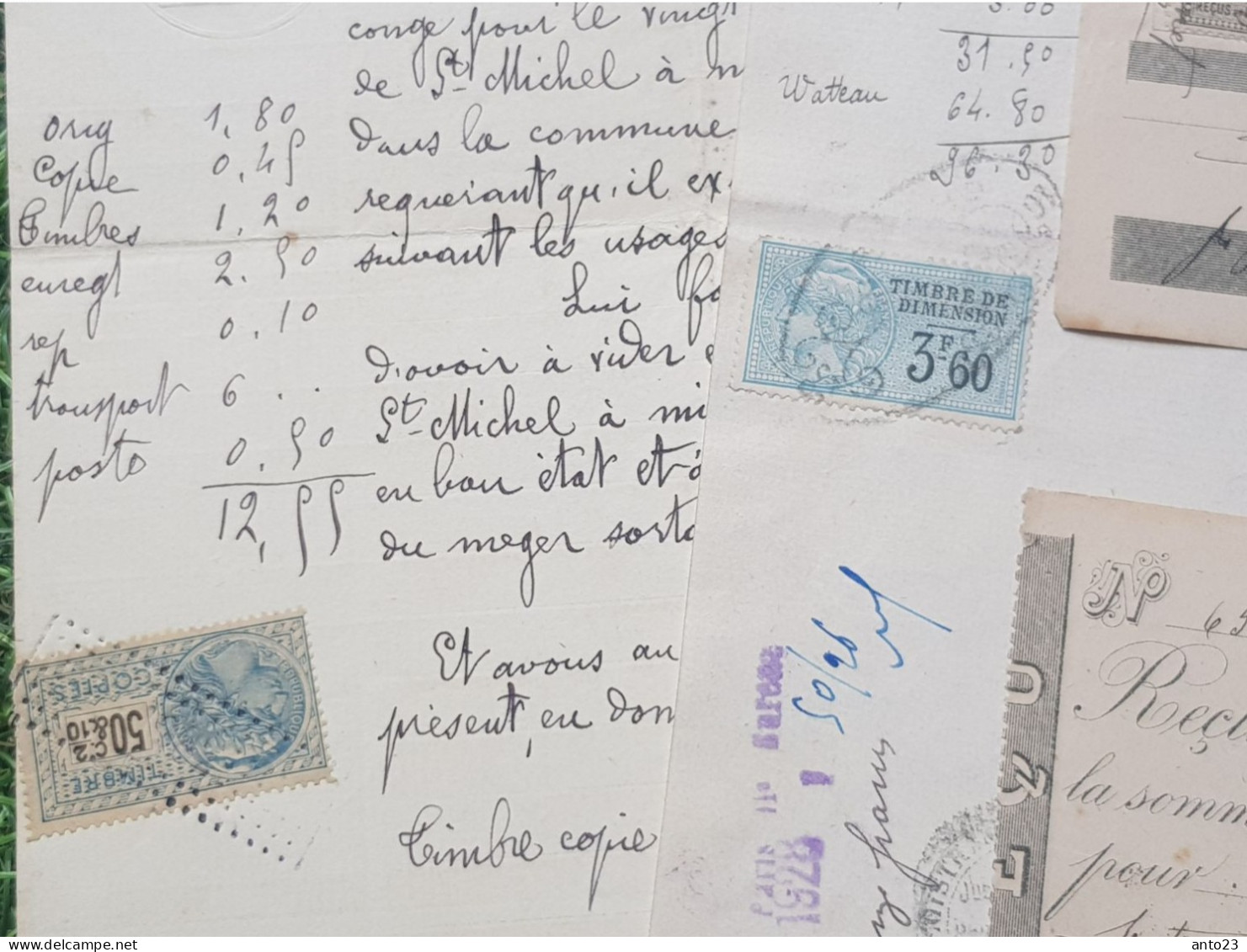 Lot De 5 Documents Avec Timbres Fiscaux Fin 19eme Siècle - Cartas & Documentos