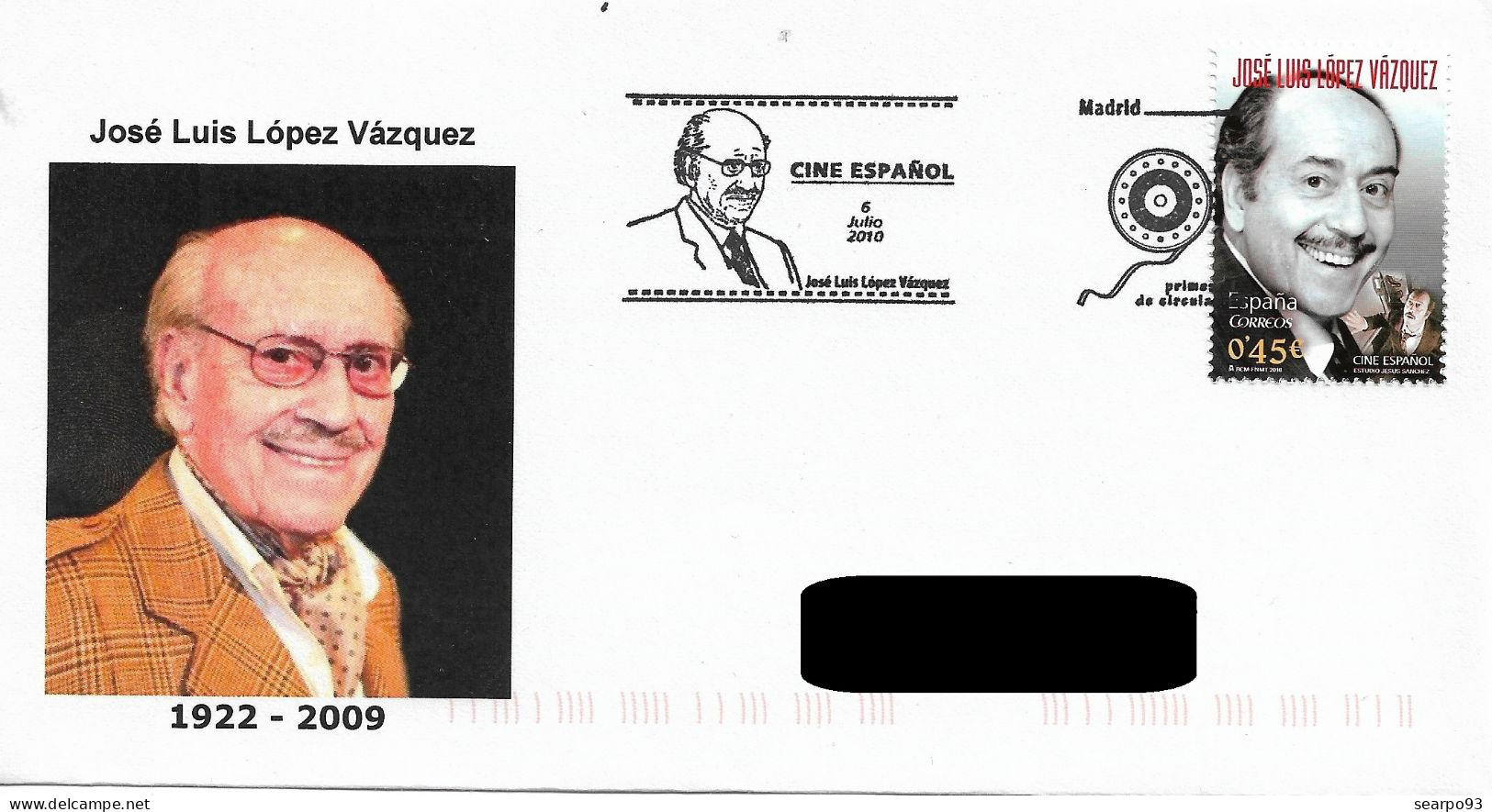 SPAIN. FDC. JOSE LUIS LOPEZ VAZQUEZ. CINEMA. 2010 - FDC