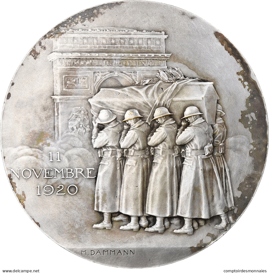 France, Médaille, Hommage Au Soldat Inconnu, 1920, Bronze Argenté, Dammann - Sonstige & Ohne Zuordnung