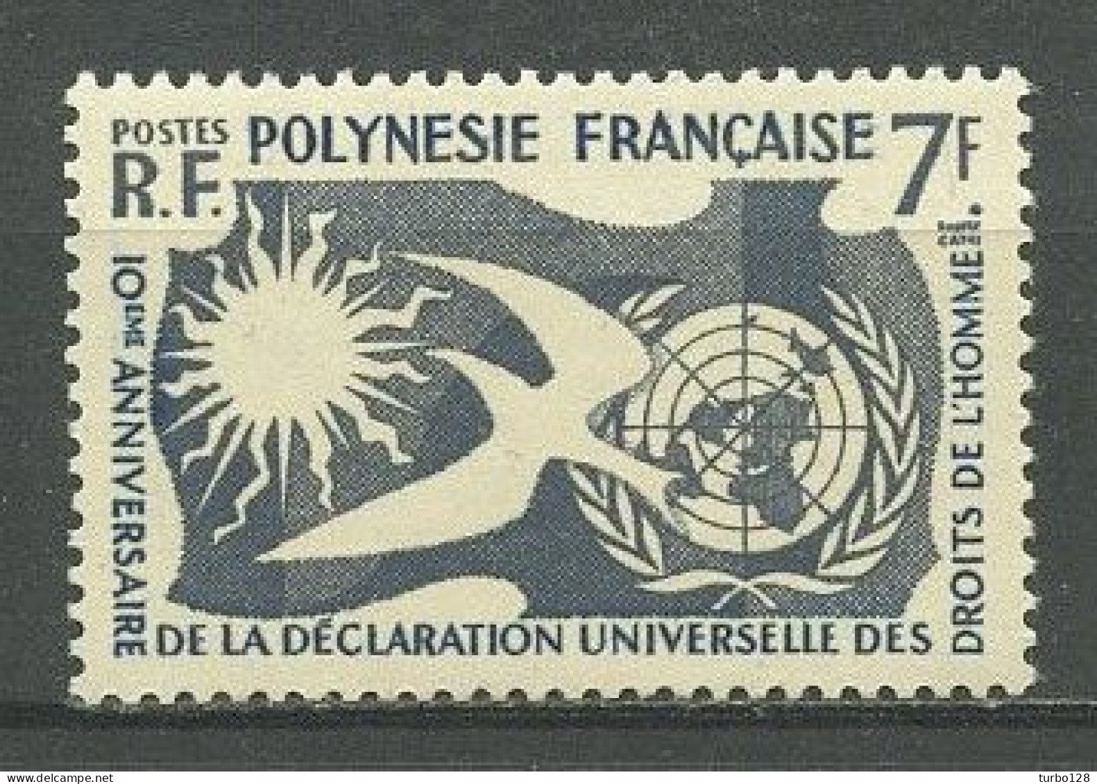 POLYNESIE 1958 N° 12 * Neuf MH Infime Trace Superbe C 12 € Droits De L'Homme Déclaration Universelle Oiseaux Birds - Nuovi