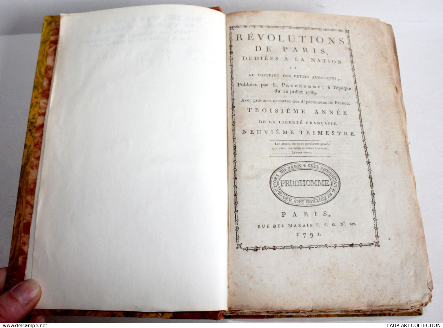 N°105 A 116 REVOLUTIONS DE PARIS A LA NATION Par PRUDHOMME 1791 3e ANNEE 9e TRIMESTRE LIVRE ANCIEN XXe SIECLE (2204.122) - Geschiedenis