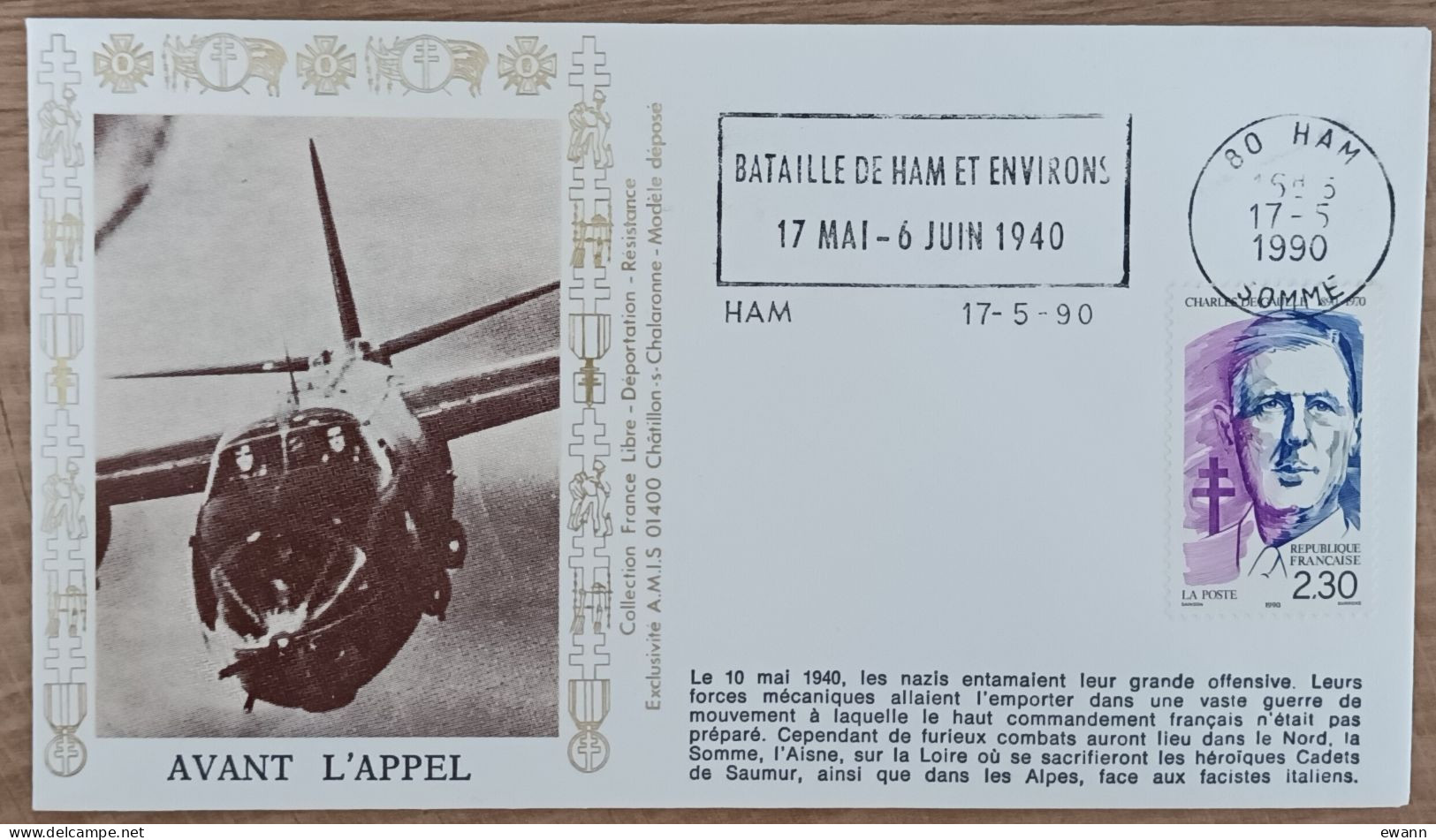 YT N°2634 - BATAILLE DE HAM ET ENVIRONS - HAM - 1990 - Lettres & Documents