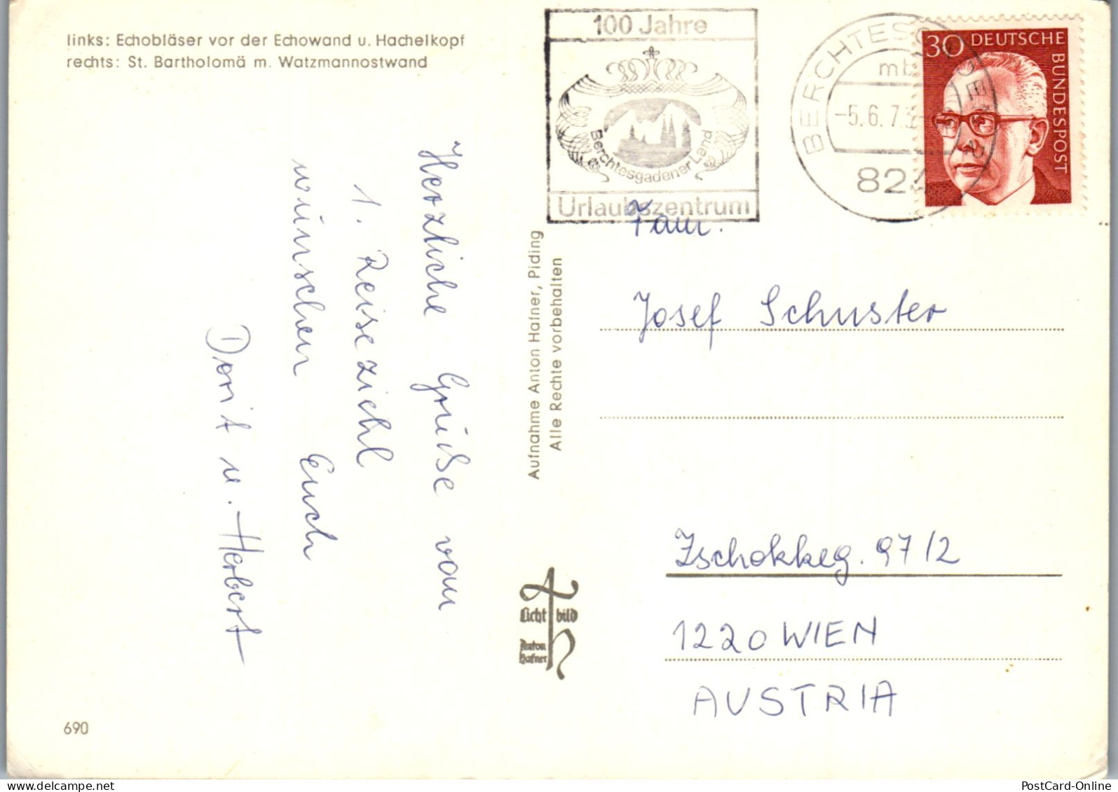 51719 - Deutschland - Königssee , Echobläser Vor Der Echowand Und Hachelkopf , St. Bartholomä - Gelaufen 1973 - Berchtesgaden