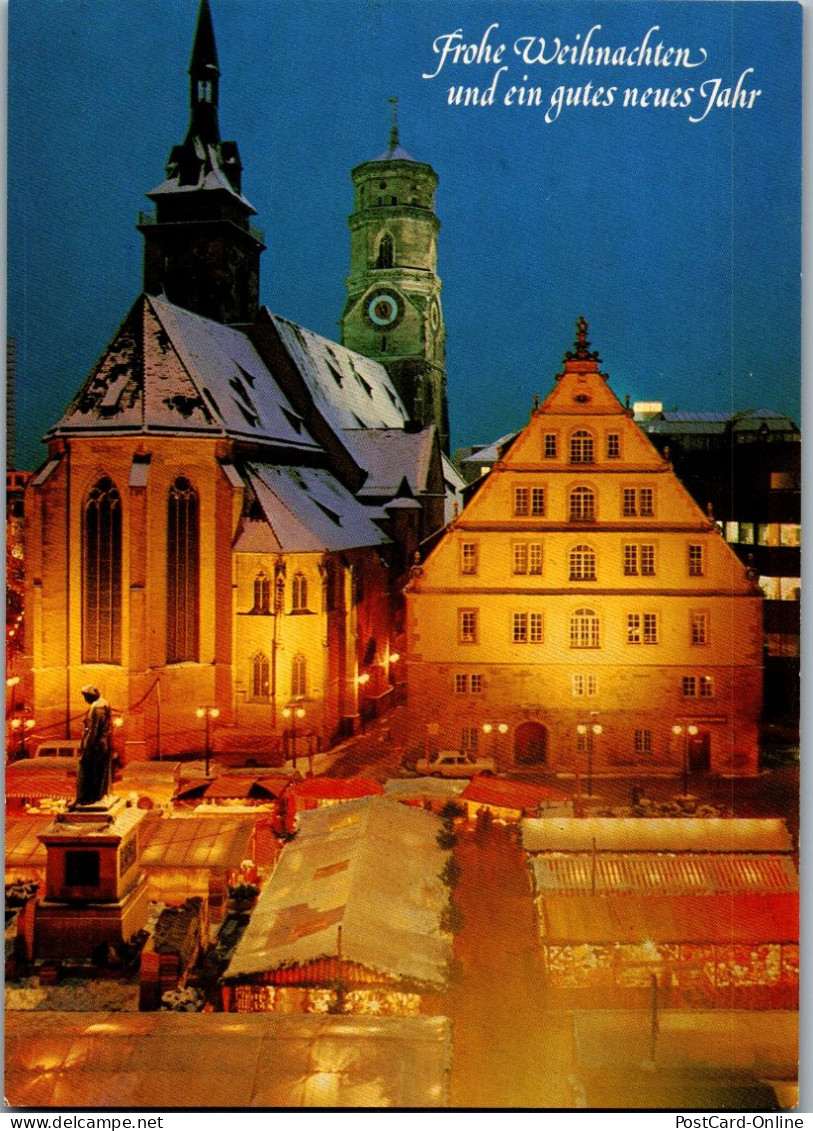 51638 - Deutschland - Stuttgart , Weihnachtsmarkt Mit Stiftskirche - Gelaufen 1989 - Stuttgart