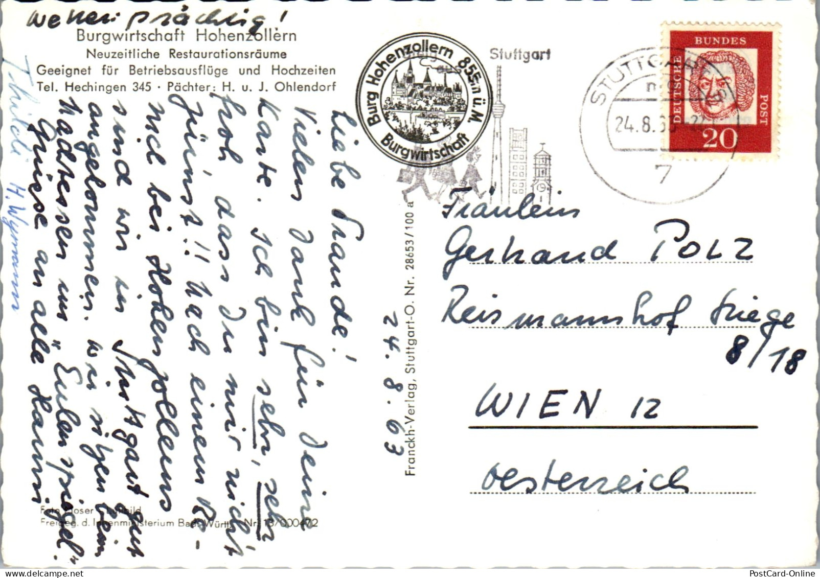 51532 - Deutschland - Burg Hohenzollern , Burgwirtschaft , H. U. J. Ohlendorf - Gelaufen 1963 - Hechingen