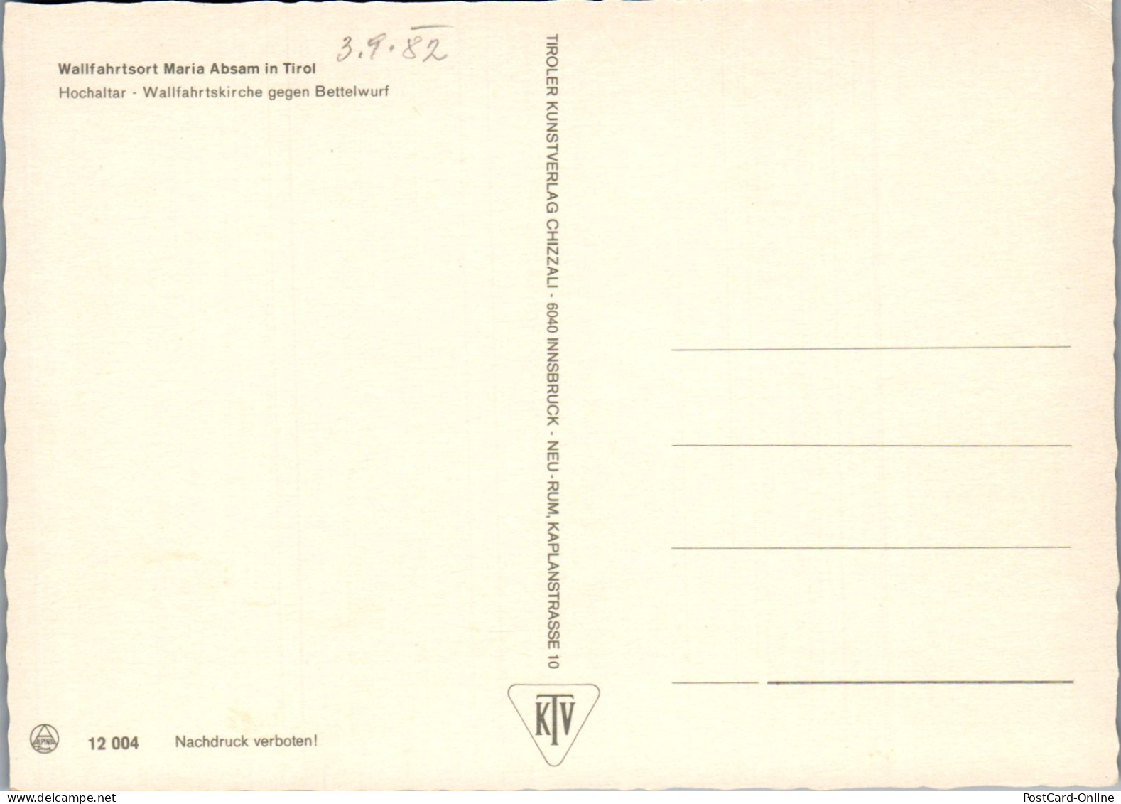 51493 - Tirol - Maria Absam , Wallfahrtsort , Hochaltar , Gegen Bettelwurf - Nicht Gelaufen 1982 - Hall In Tirol