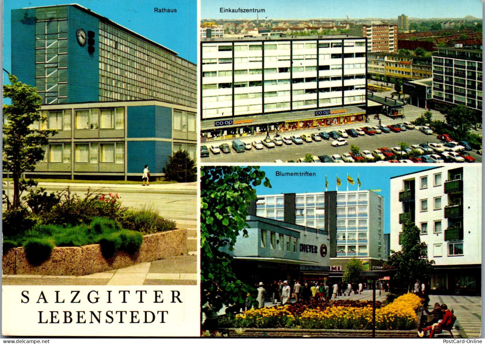 51446 - Deutschland - Salzgitter , Lebenstedt , Einkaufszentrum , Rathaus , Blumentriften - Gelaufen 1975 - Salzgitter