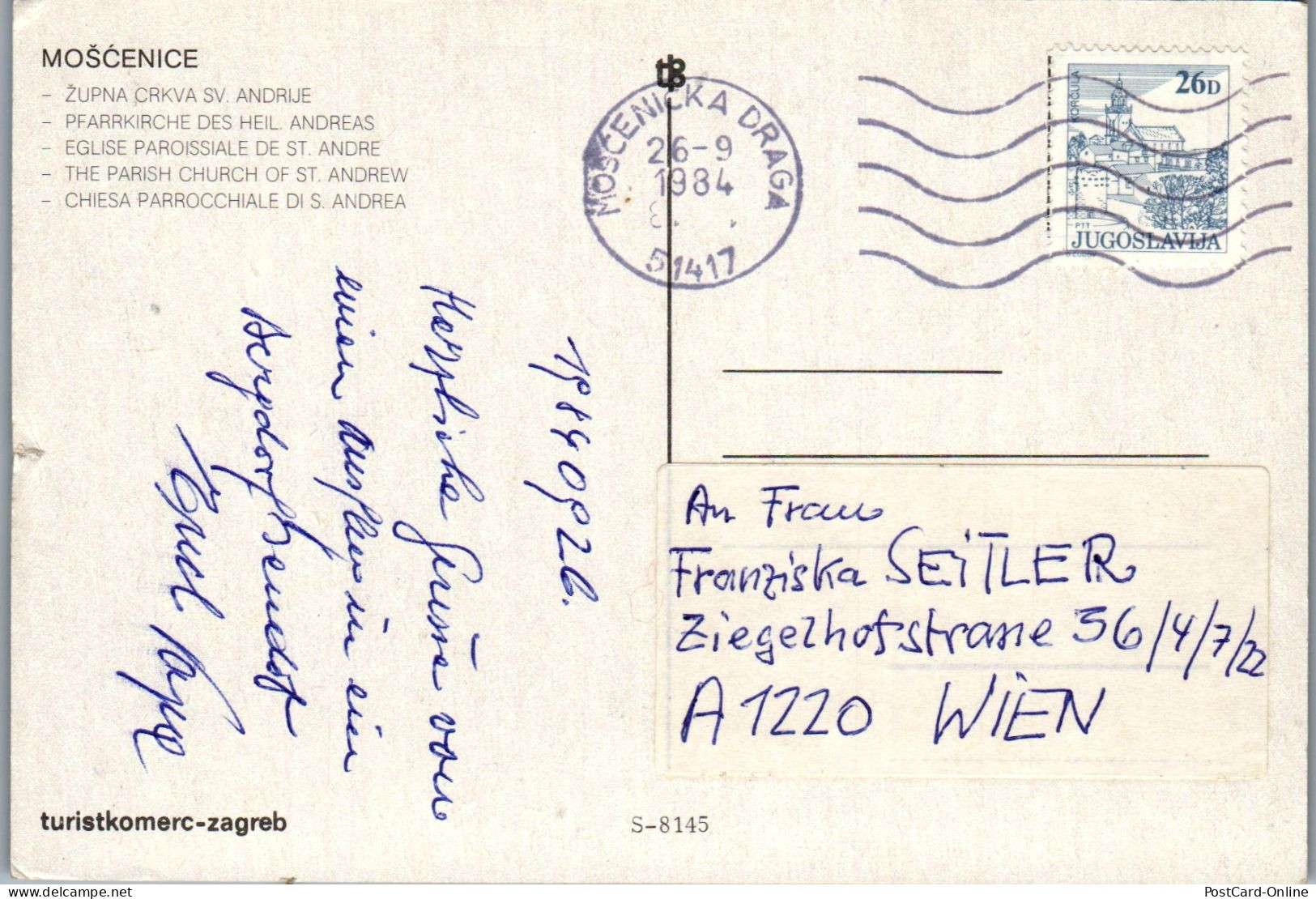 51333 - Kroatien - Moscenice , Zupna Crkva Sv. Andrije , Pfarrkirche Des Heiligen Andreas - Gelaufen 1984 - Kroatien