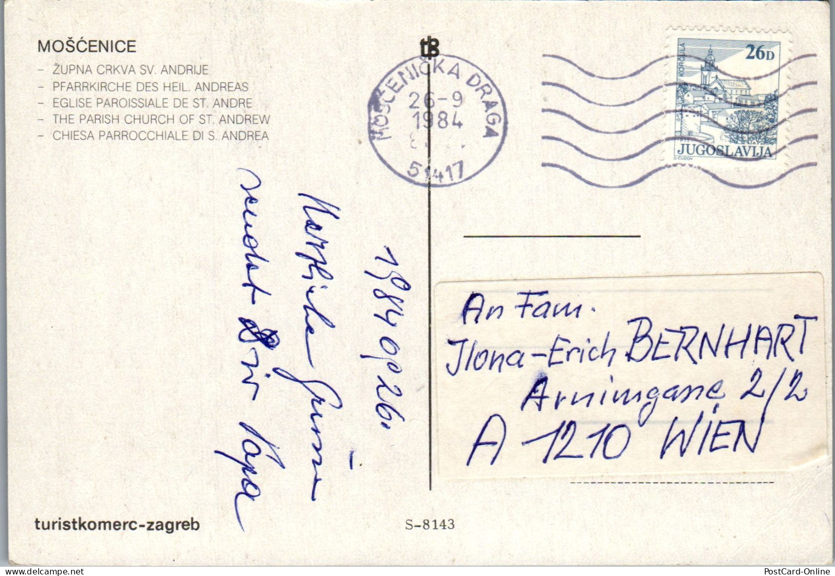 51330 - Kroatien - Moscenice , Sv. Sebastijan , Sv. Bartol , Bl. Dj. Marija Kraj - Gelaufen 1984 - Croatia