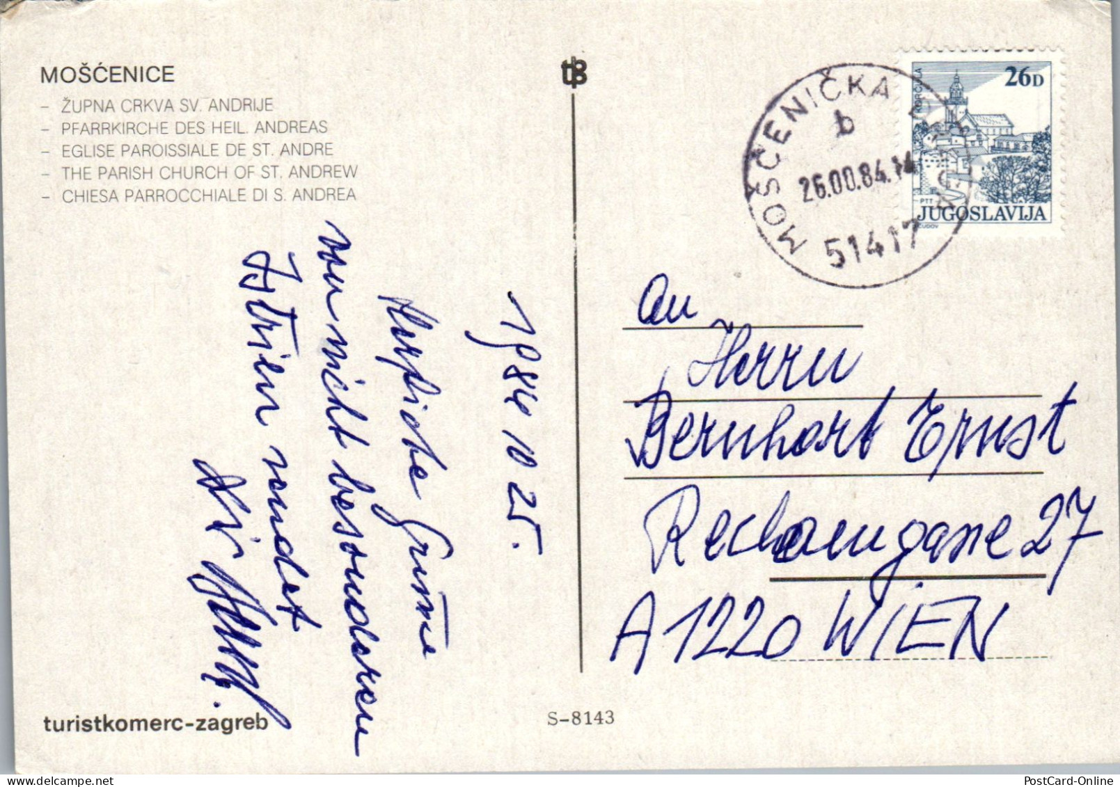 51326 - Kroatien - Moscenice , Sv. Sebastijan , Sv. Bartol , Bl. Dj. Marija Kraj - Gelaufen 1984 - Croazia