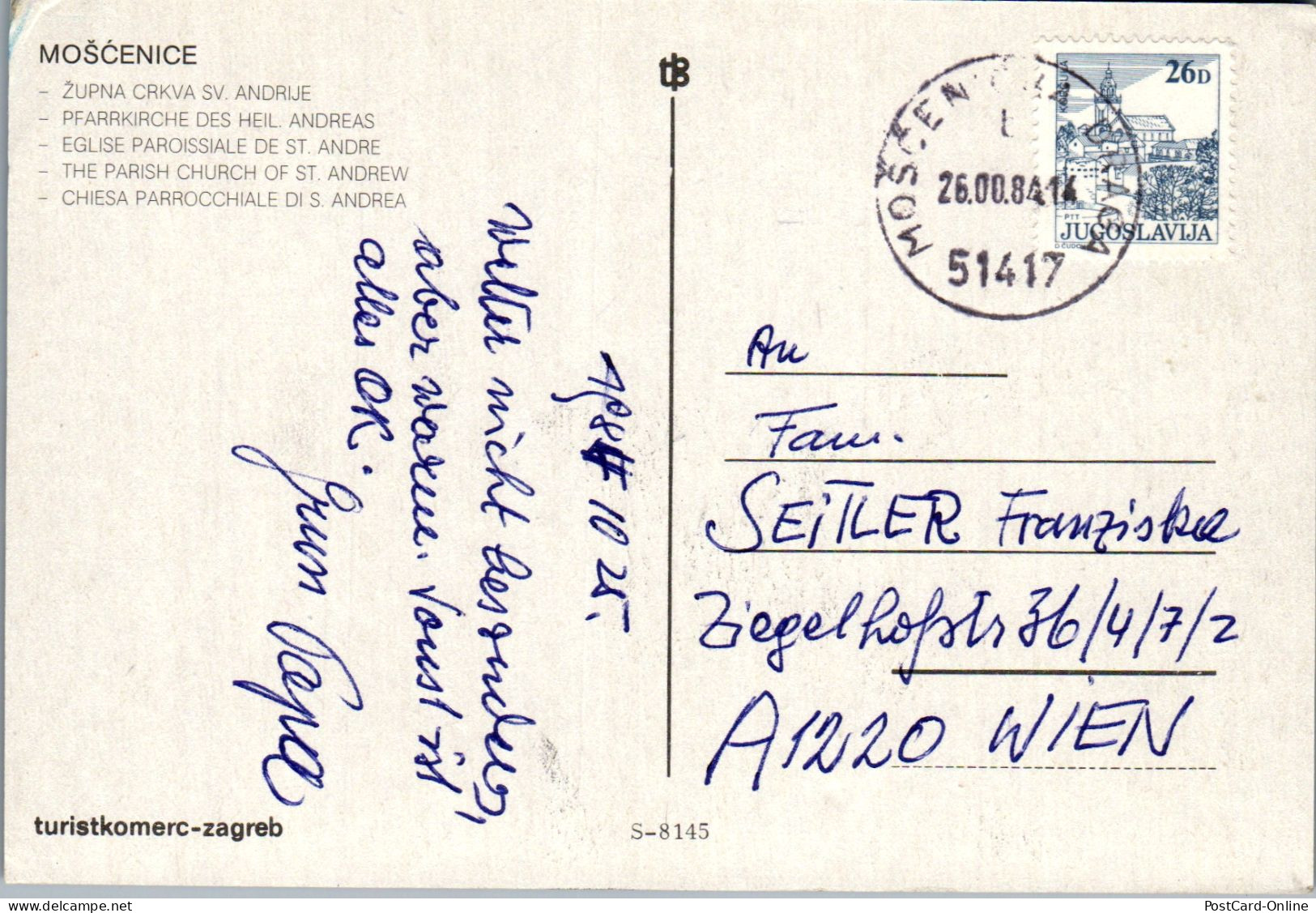 51325 - Kroatien - Moscenice , Zupna Crkva Sv. Andrije , Pfarrkirche Des Heiligen Andreas - Gelaufen 1984 - Croatie