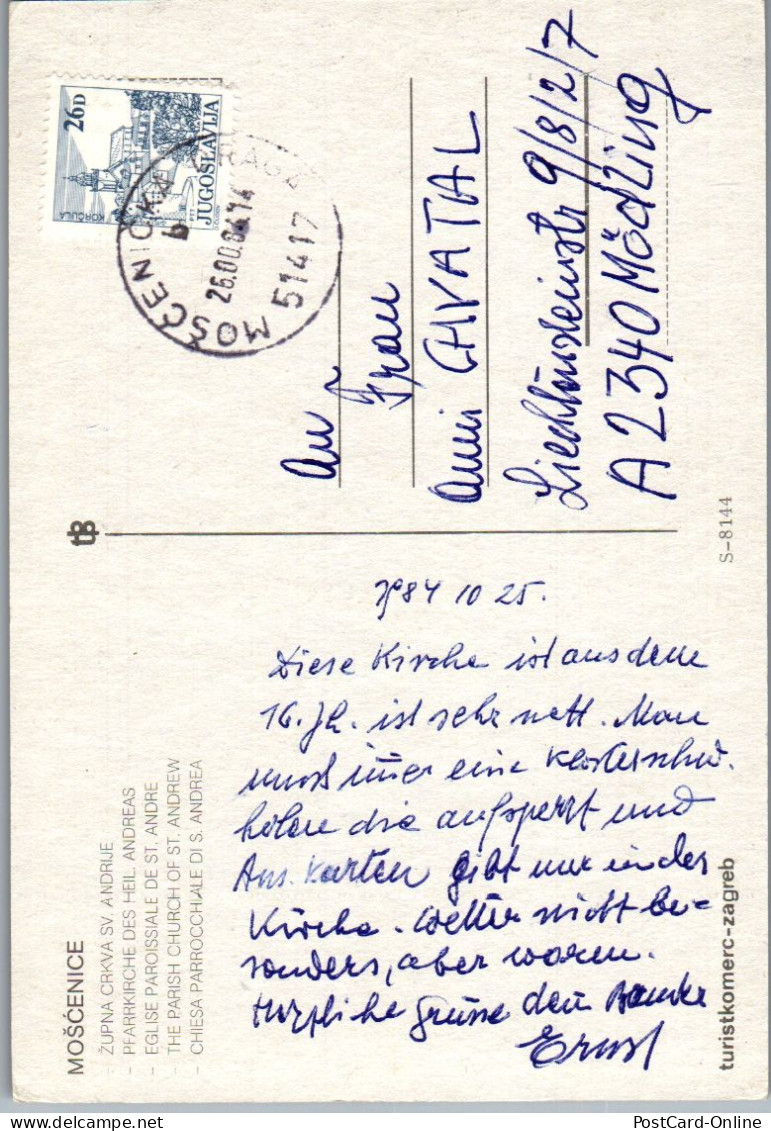 51310 - Kroatien - Moscenice , Zupna Crkva Sv. Andrije , Pfarrkirche Des Heiligen Andreas - Gelaufen 1984 - Kirchen Und Klöster