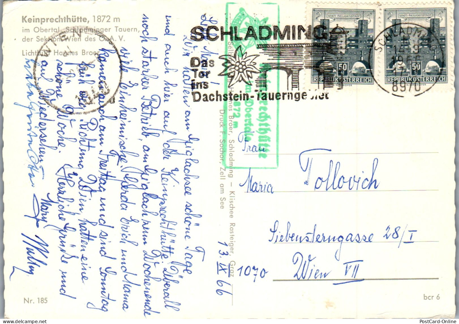 51989 - Steiermark - Schladming , Keinprechthütte Im Obertal - Gelaufen 1966 - Schladming