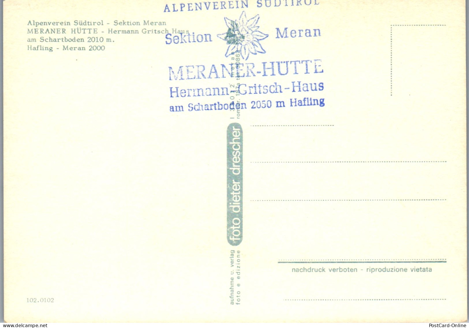 51994 - Italien - Hafling , Meran , Meraner Hütte , Hermann Gritsch Haus Am Schartboden - Nicht Gelaufen  - Merano