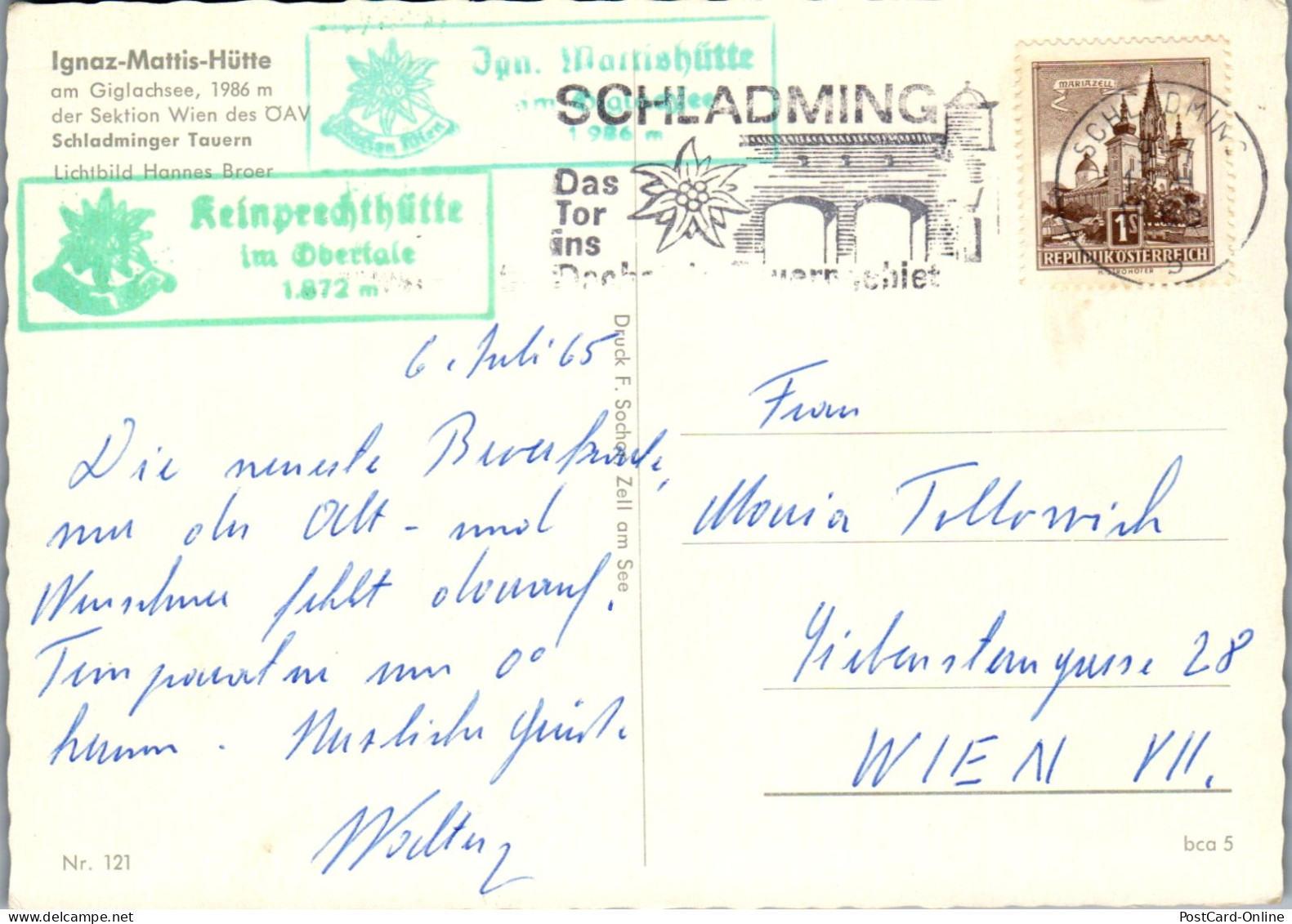 51987 - Steiermark - Schladming , Am Giglachsee , Ignaz Mattis Hütte , Ignaz Mattishütte - Gelaufen 1965 - Schladming