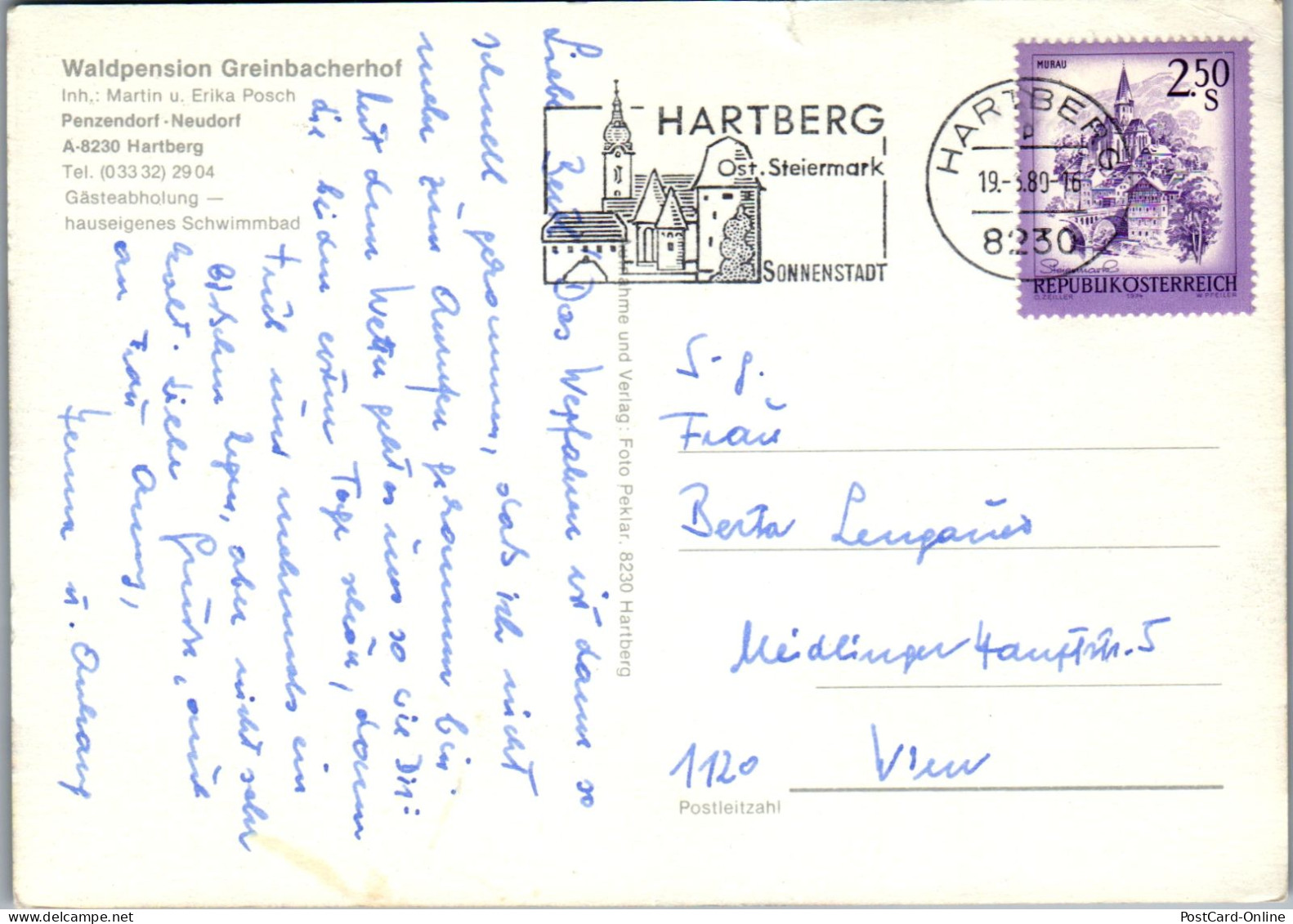 51977 - Steiermark - Hartberg , Greinbacherhof , Inh. Martin U. Erika Posch , Penzendorf Neudorf - Gel. 1980 - Hartberg