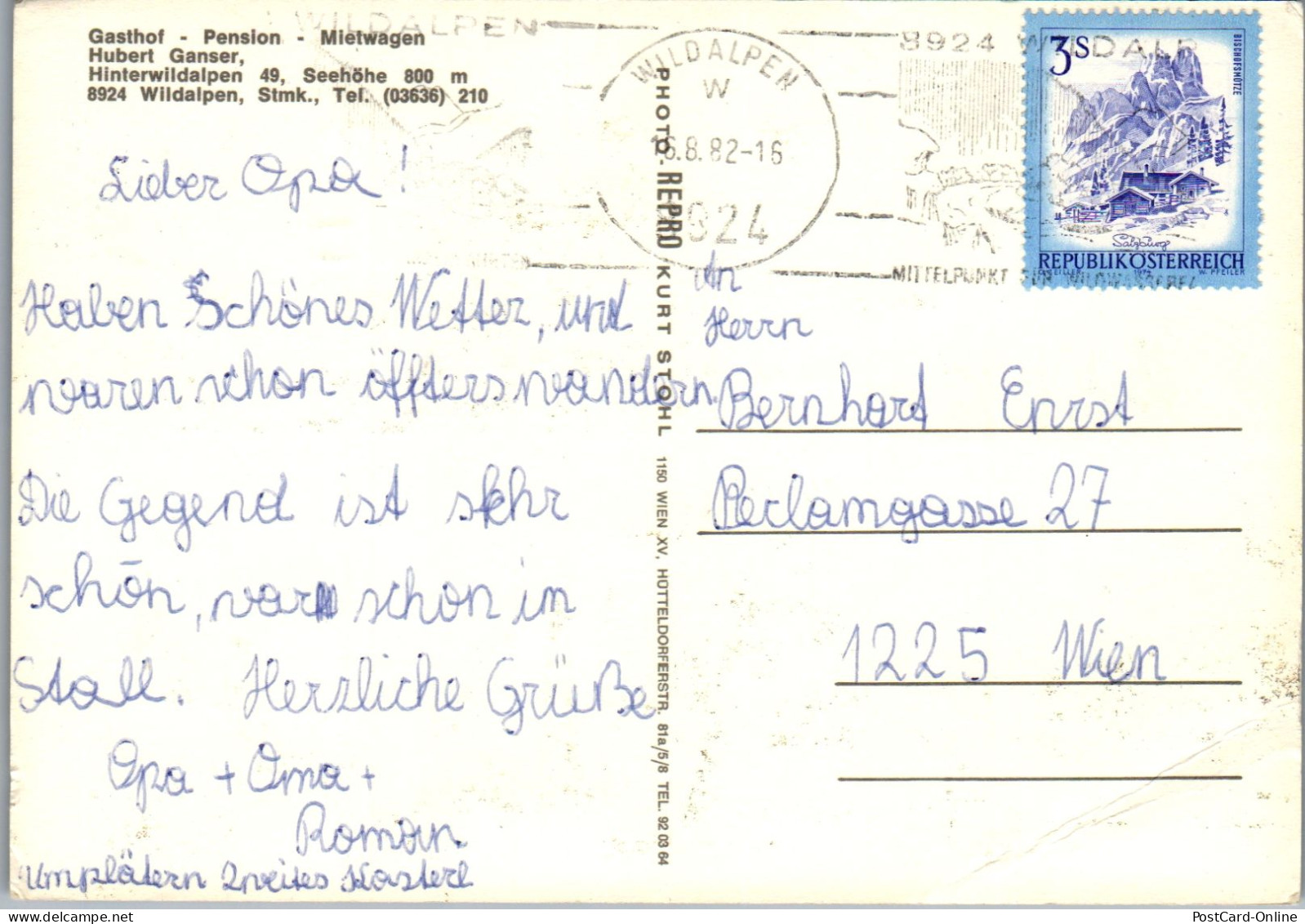 51966 - Steiermark - Wildalpen , Gasthof Pension Zum Krug , Hubert Ganser - Gelaufen 1982 - Wildalpen