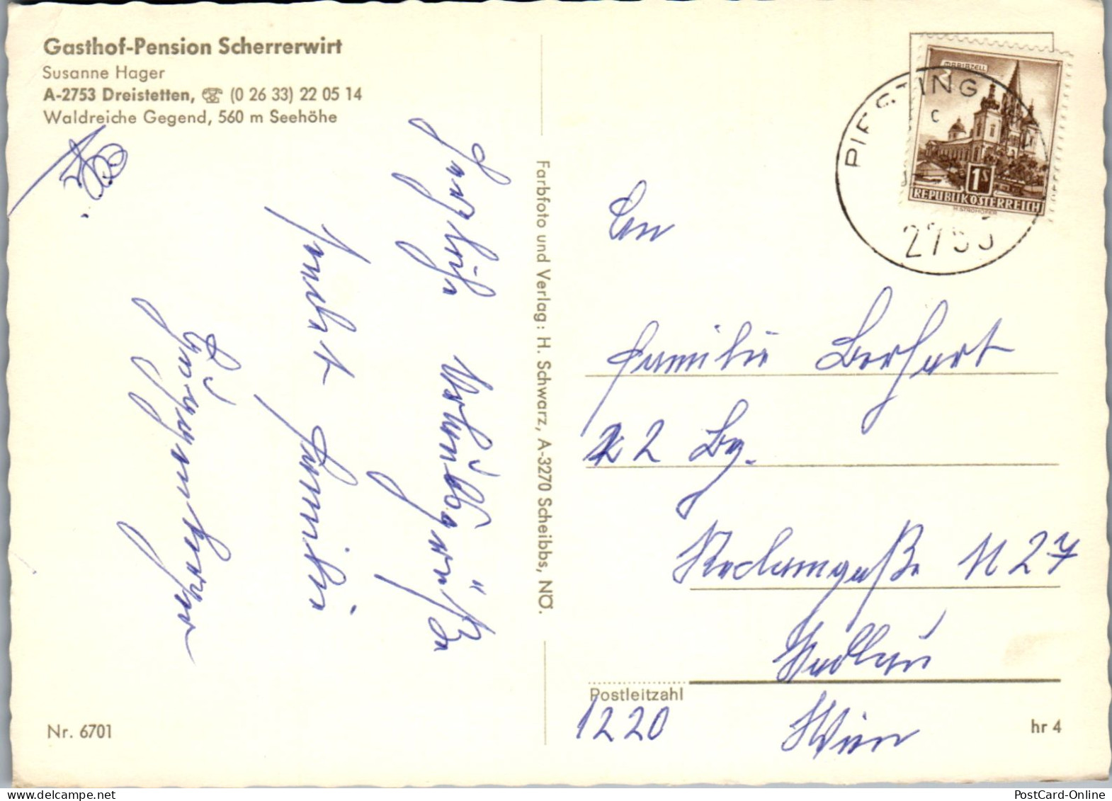 51954 - Niederösterreich - Dreistetten , Gasthof Pension Scherrerwirt , Susanne Hager - Gelaufen  - Wiener Neustadt