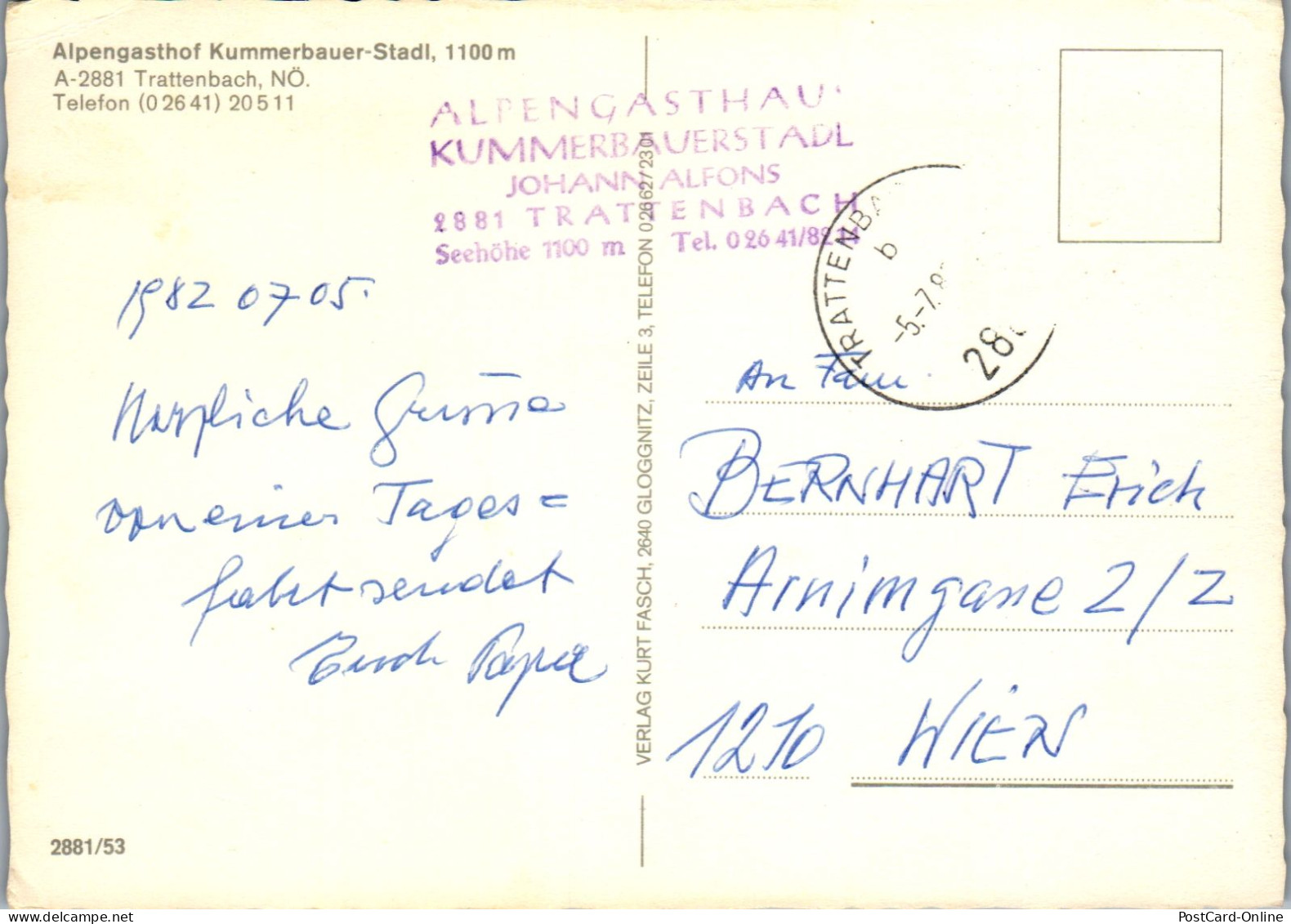 51947 - Niederösterreich - Trattenbach , Gasthof Kummerbauer Stadl - Gelaufen 1982 - Neunkirchen