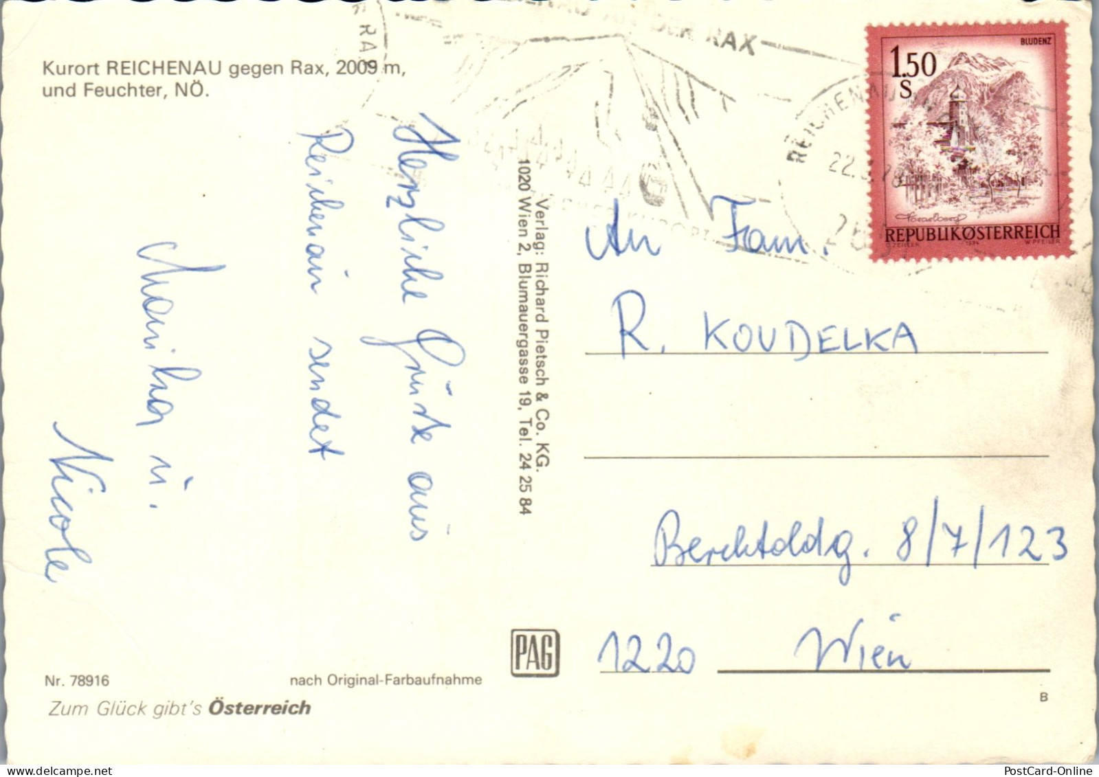 51929 - Niederösterreich - Reichenau , Gegen Rax Und Feuchter - Gelaufen 1978 - Raxgebiet