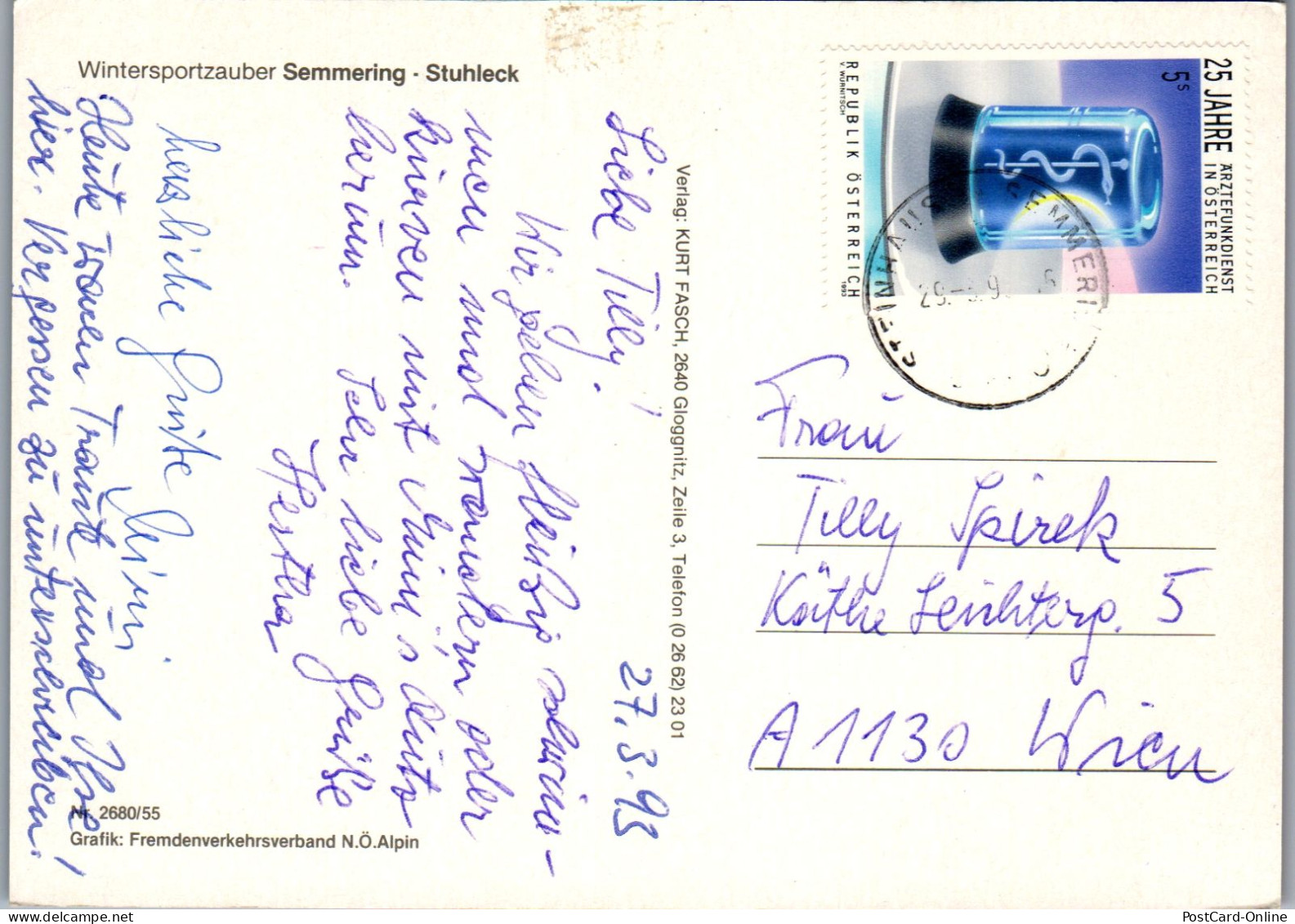 51922 - Niederösterreich - Semmering , Hirschenkogel , Stuhleck , Winter , Ski - Gelaufen 1993 - Semmering