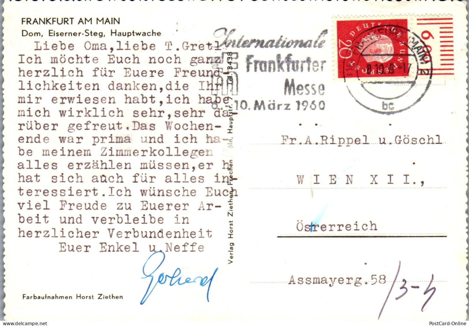 51908 - Deutschland - Frankfurt Am Main , Dom , Eiserner Steg , Hauptwache - Gelaufen 1960 - Frankfurt A. Main