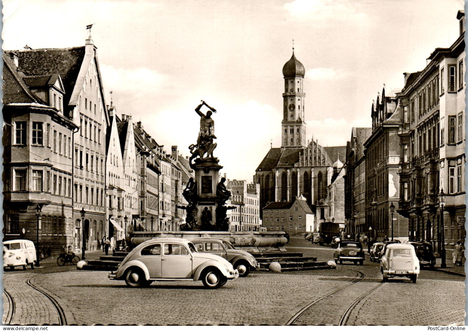 51849 - Deutschland - Augsburg , Herkulesbrunnen Mit St. Ulrich Und Afra , VW Käfer - Gelaufen 1961 - Augsburg