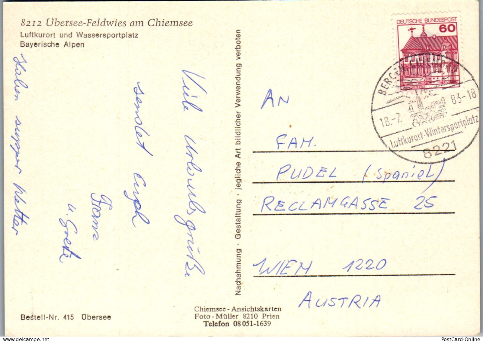 51837 - Deutschland - Chiemsee , Übersee Feldwies , Mehrbildkarte - Gelaufen 1983 - Chiemgauer Alpen