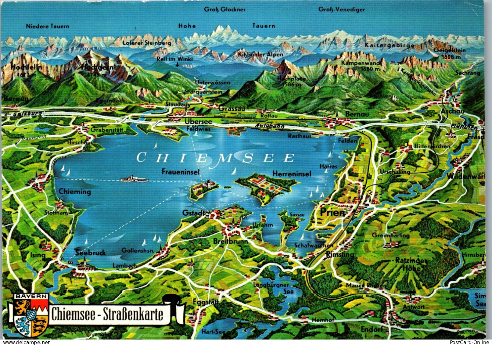 51836 - Deutschland - Chiemsee , Landkarte , Straßenkarte - Gelaufen 1982 - Chiemgauer Alpen